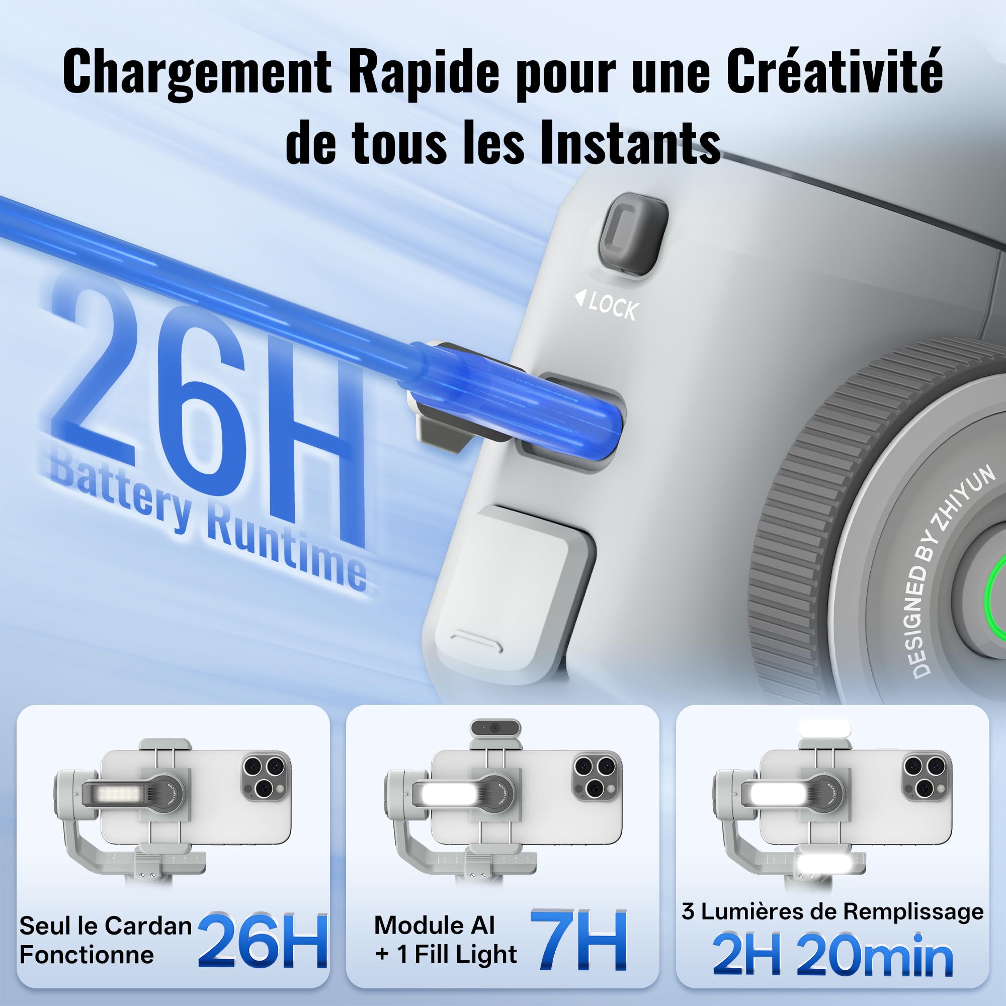 ZHIYUN CINEPEER Smooth 5E Combo Stabilisateur Smartphone, Suivi Intelligent par AI, Lumière de Remplissage Magnétique & Intégré, Édition Intelligente, Télécommande Apple Watch