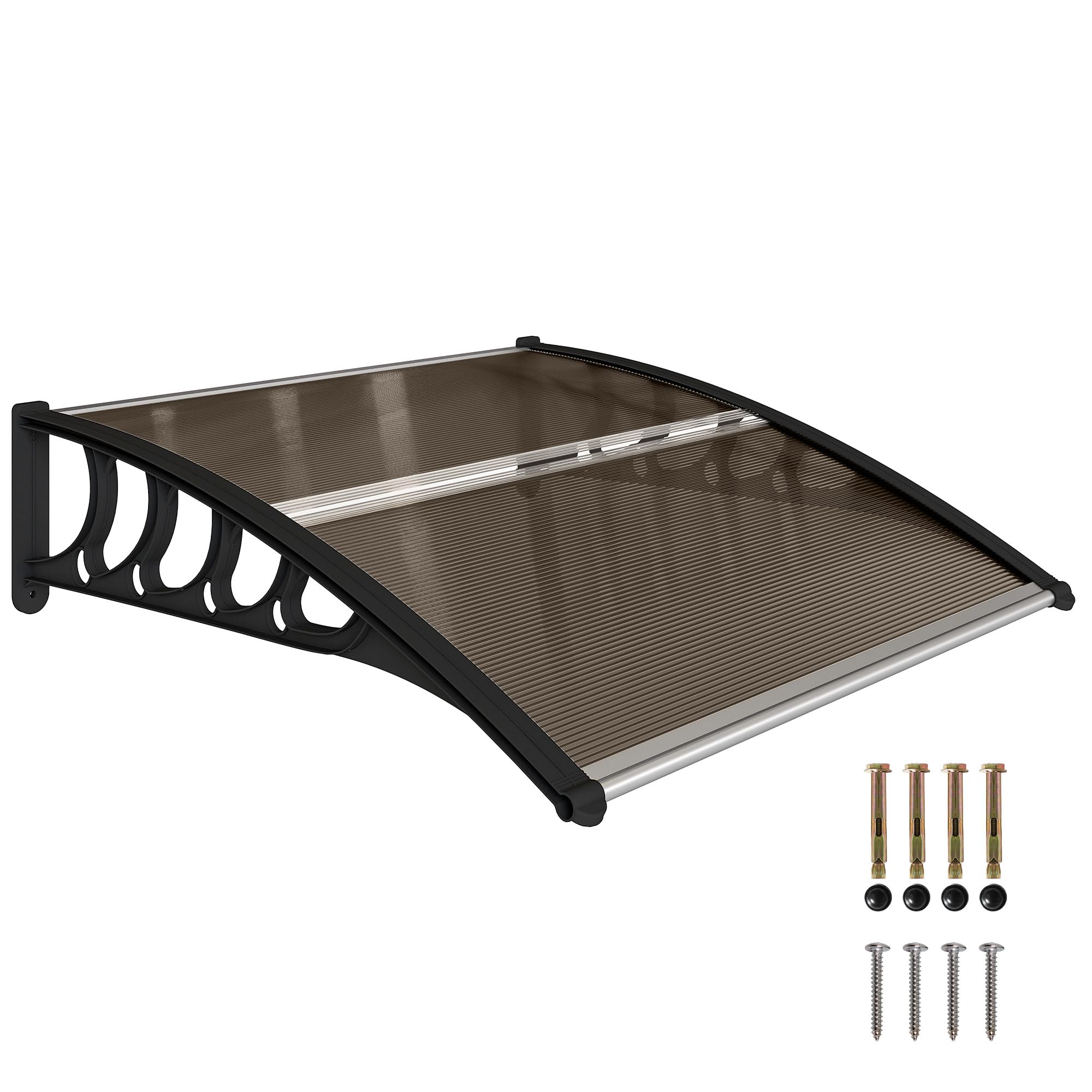 Pensilina Da Esterno Outsunny 195x75cm - Tettoia In Policarbonato E Alluminio Per Balcone - Foto 6