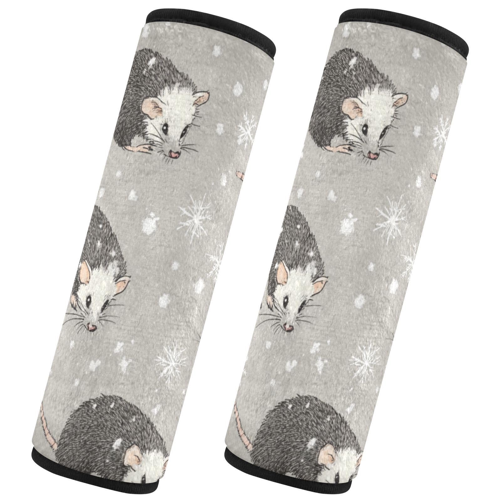 Seat Belt Covers 2 Pack Opossum Car Seat Strap Covers Super Soft Snowflake Car Seat Neck Cover for Boys Girls Adults Babies M