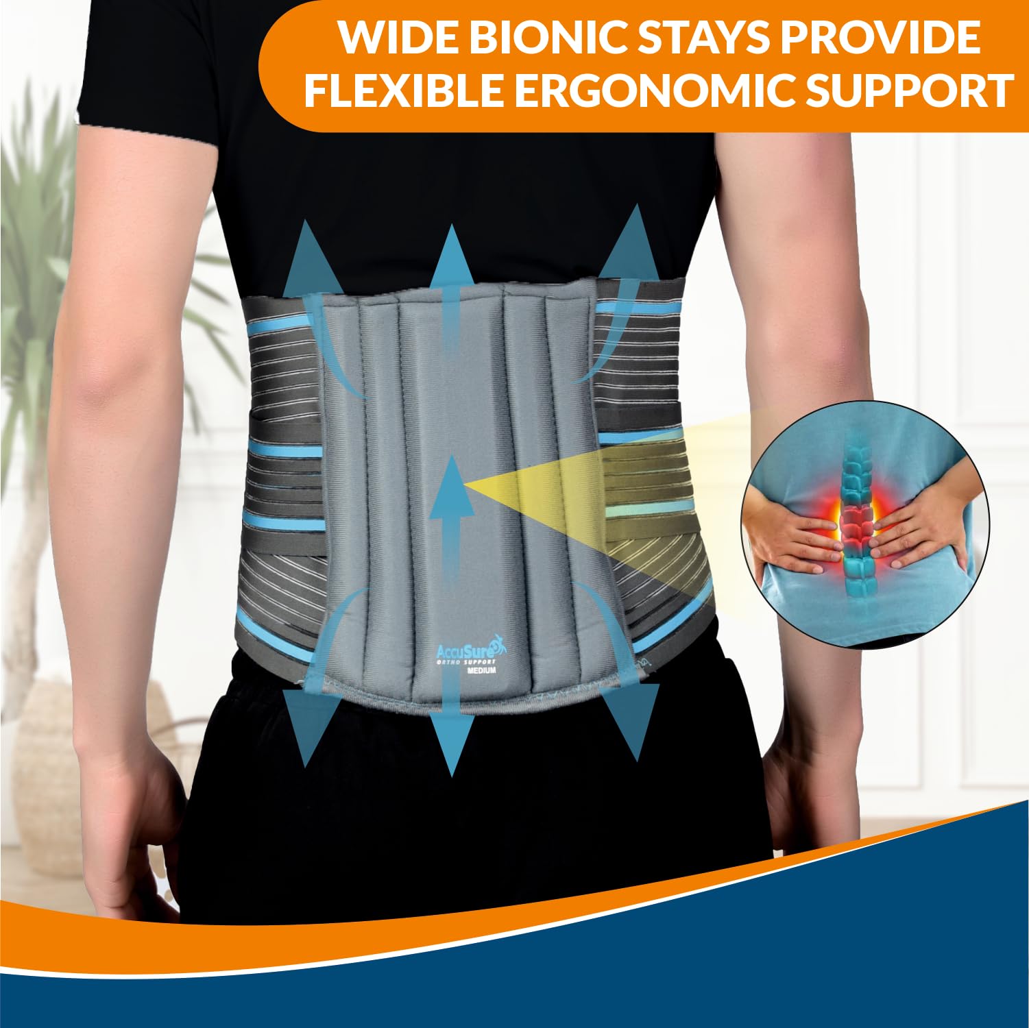 AccuSure Lumbo Support Belt: Ergonomic Design and Breathable Material for Men & Women - Lumbo Sacral Back Support for Comfortable and Effective Relief from Back Pain 2
