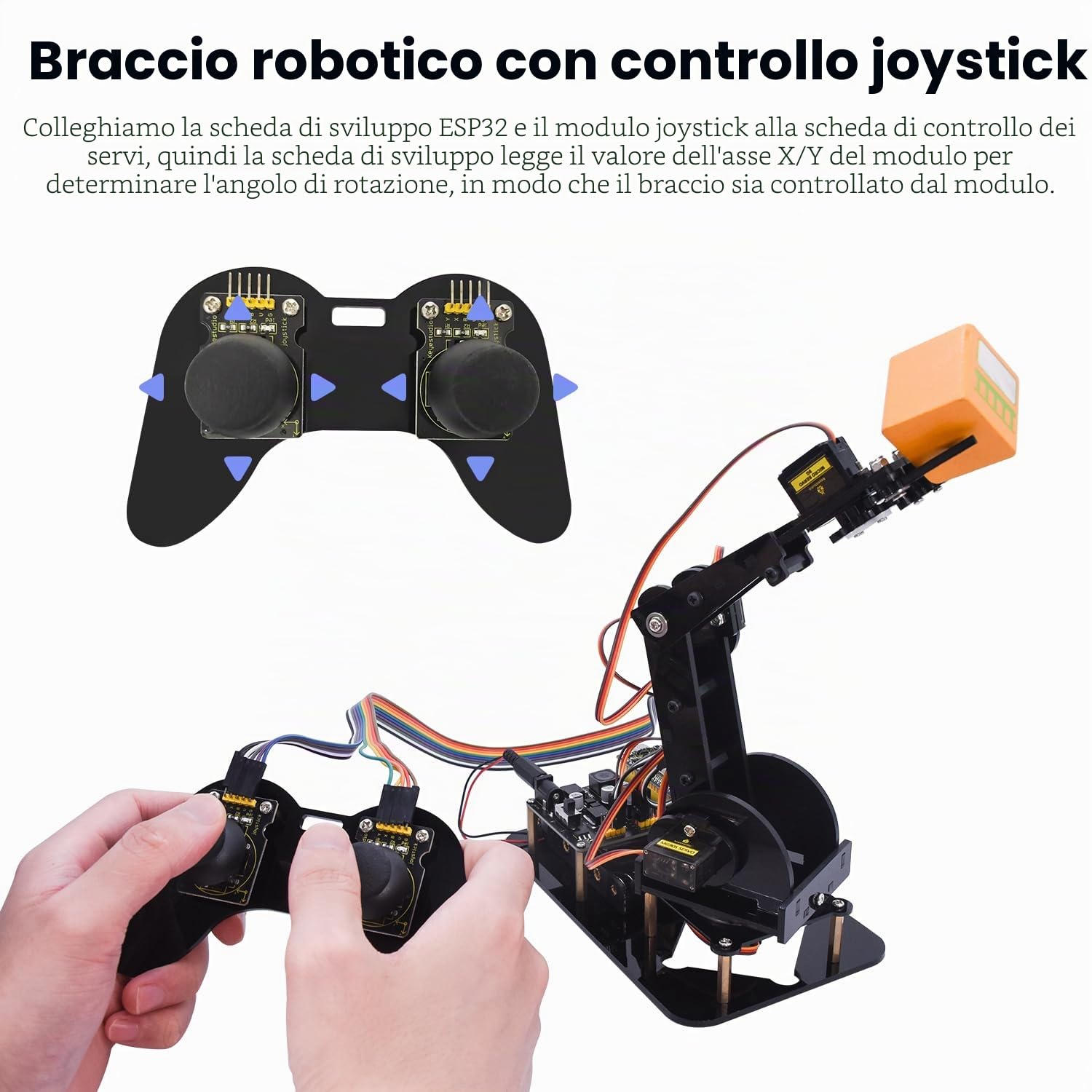 KEYESTUDIO braccio robot intelligente ESP32 con joystick, kit costruzione robot programmazione fai-da-te 4DF per adolescenti adulti