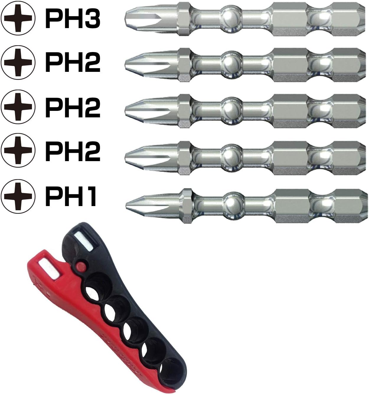 VESSEL Impact Ball Torsion Bits Assort X50 5PC with MAG Charge Holder (PH1/PH2/PH2/PH2/PH3) (IBMG50K001)
