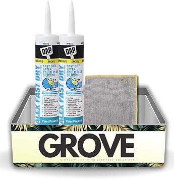 DAP Alex Fast Dry Acrylic Latex Caulk 10.1 oz Bundle with Microfiber Cloth - Waterproof - Superior Caulking for Sealing Gaps in Windows, Doors, and More - Indoor/Outdoor Use - White - 3 Items