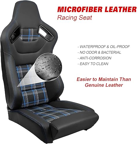 Miniatura 3 de IKON MOTORSPORTS, Asientos universales de microfibra de piel sintética y cuero de carbono, con deslizadores dobles, asiento deportivo reclinable