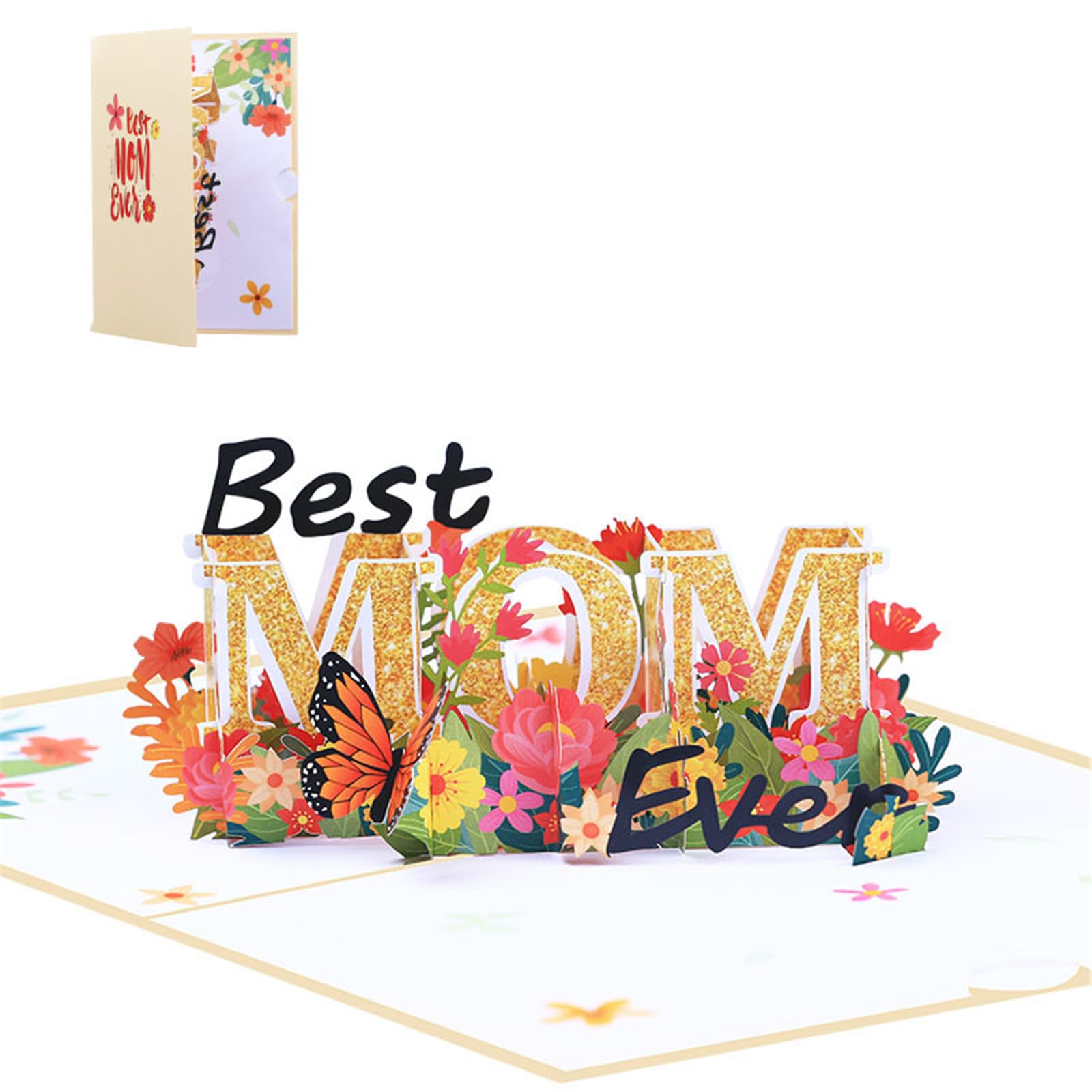 Elnwnnkc 3D Mothers Day Best Mom Greeting Card Decorations Supplies for Women Birthday Invitation Message Card Mothers Day Greeting
