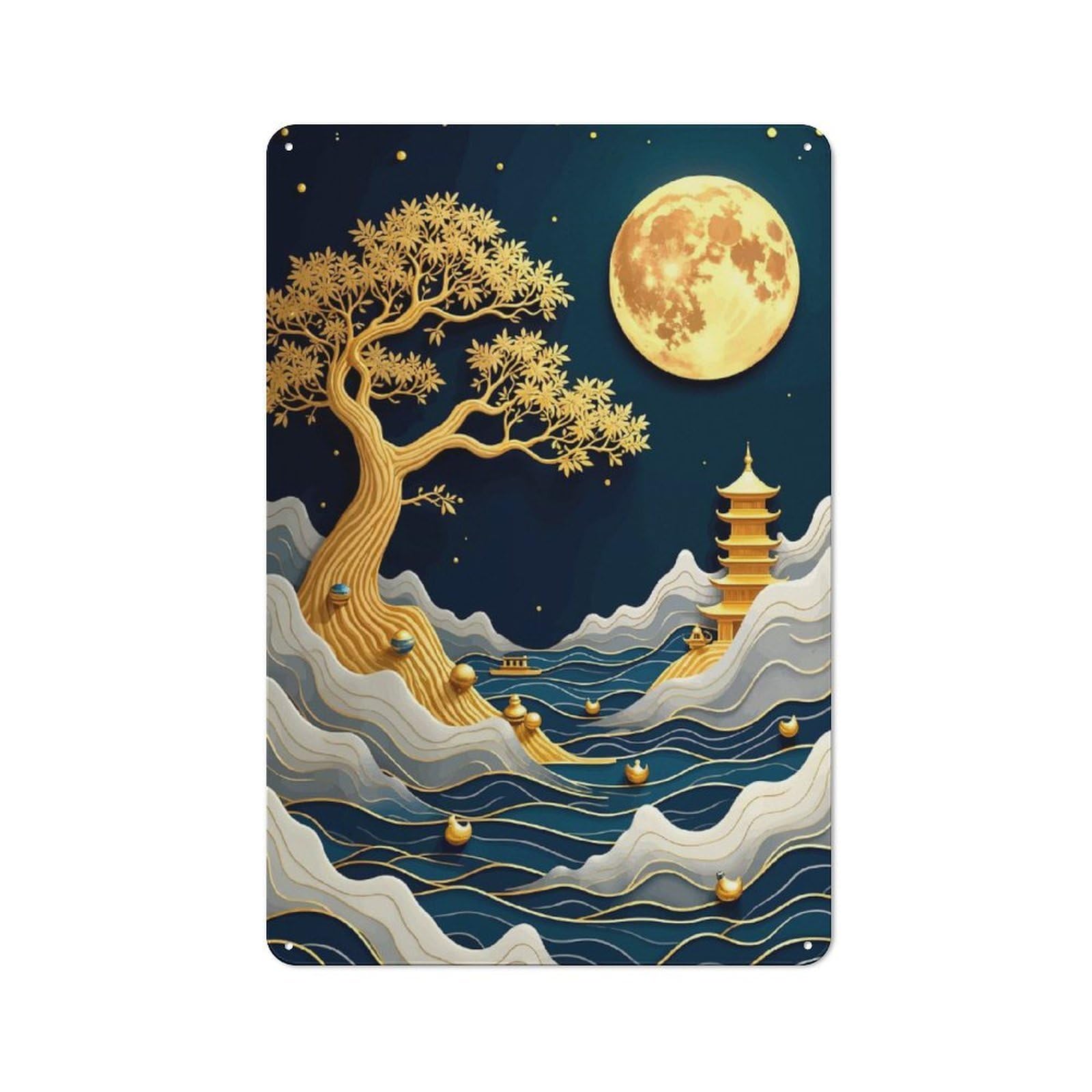 Junmoney Abstract Bonsai Tree 30X20cm Retro-Style Tin Sign With For Café Or Home Bar, For Metal Sign Collectors, For Garage And Workshop Walls