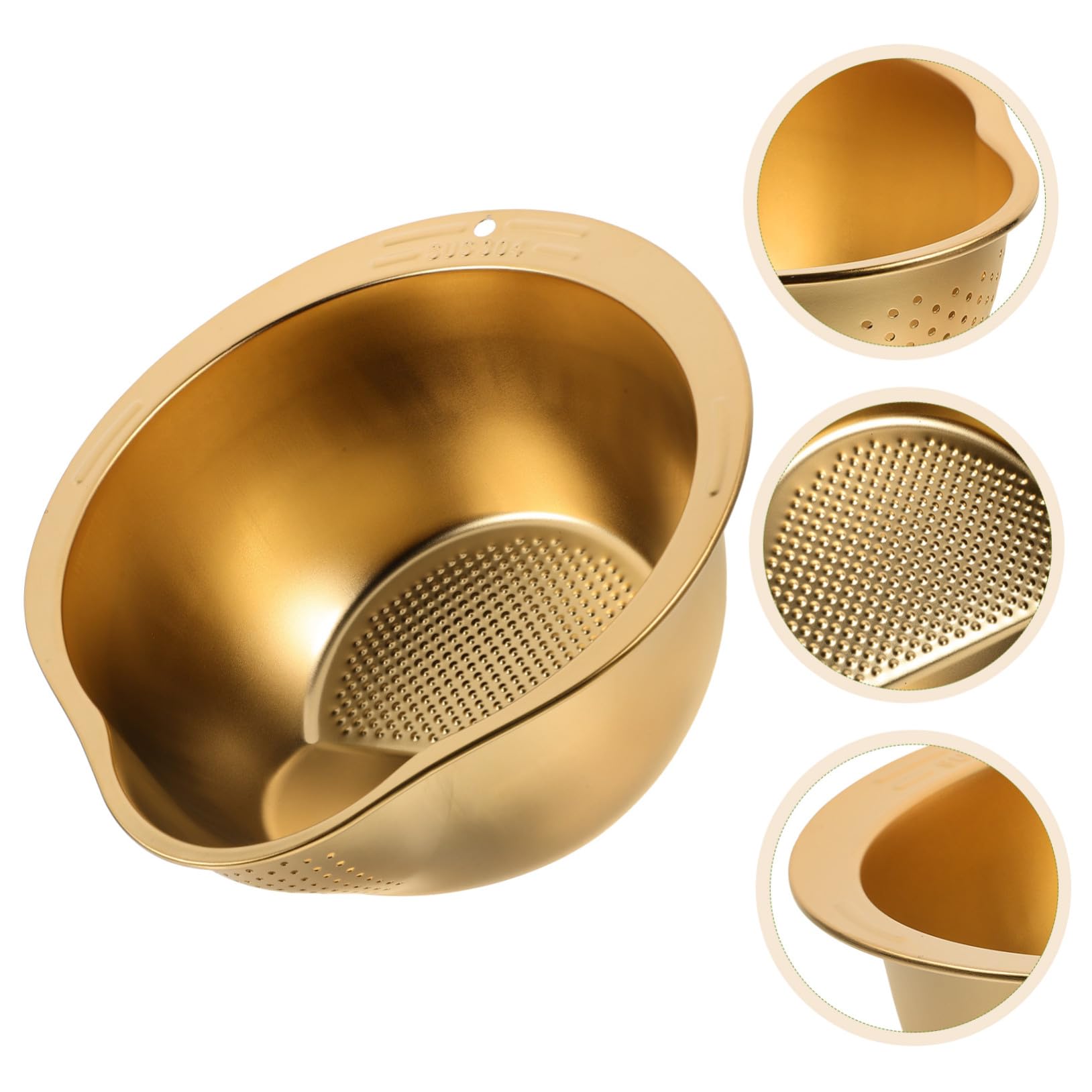 TOYANDONA Colador Multi-funcional y Elegante de Acero Inoxidable Dorado para Lavar Arroz Práctico Recipiente para Escurrir para Cocina Diaria
