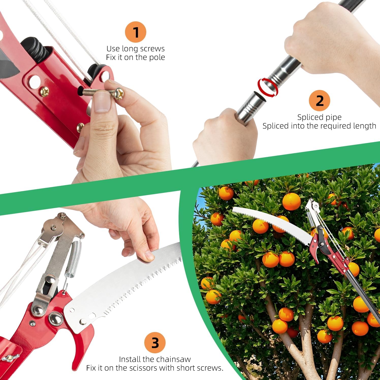 Pole Pruner Tree Trimming Tool, 13.1ft/Extendable plant Pruner with Sharp Steel Blade & Saw High Branch Cutter for Palm Vines, and Tall Tree Limbs - Garden Pole Saw for plant Maintenance