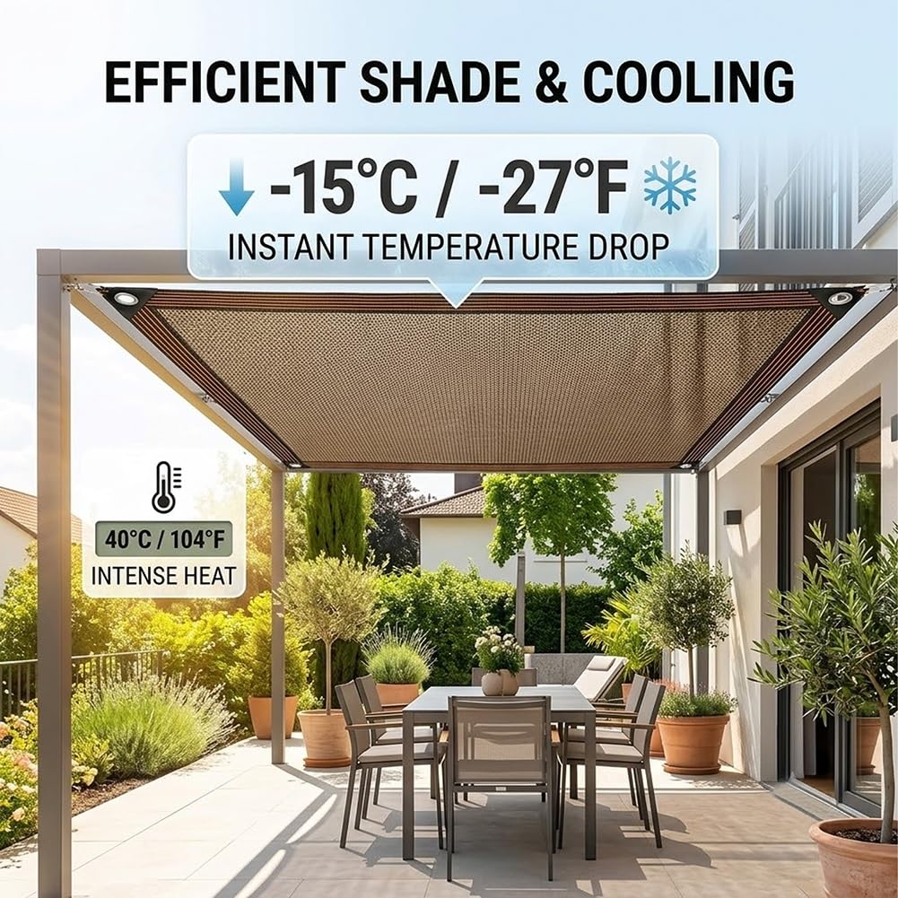 Genérico 90% Red De Sombra para Invernadero, Malla De Sombra con Ojales, Toldo Vela De Sombreo Resistente A Los Rayos UV Permeable Tela De Sombreo Protección Solar Lona para Exterior Jardín | 5x14.0m