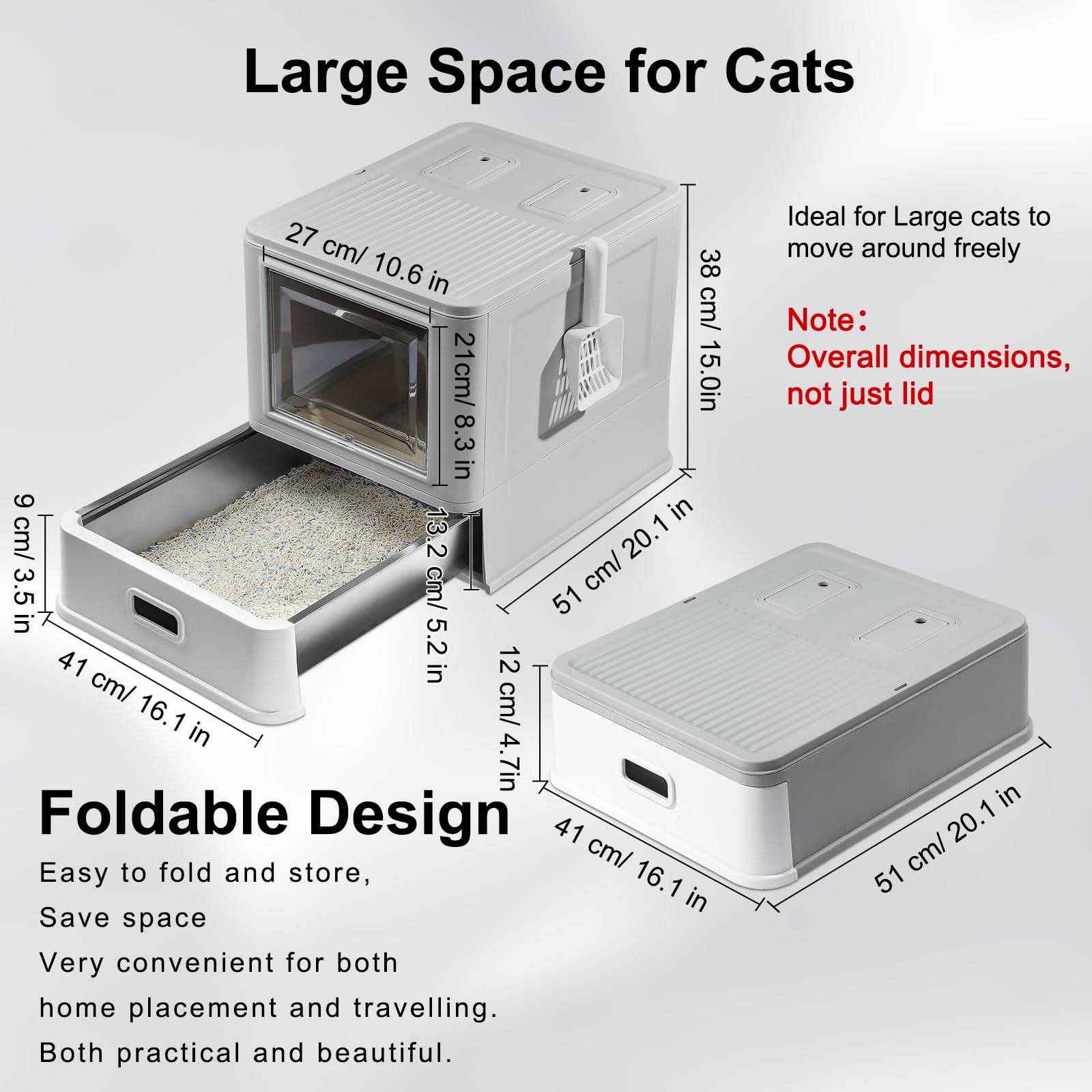 Marchul Enclosed Stainless Steel Cat Litter Box with Lid & Drawer Design, XL Extra Large for Indoor Cats, Metal Covered Cat Litter Box, Baffles for Anti-Leakag, with Litter Scoop & Litter Mat