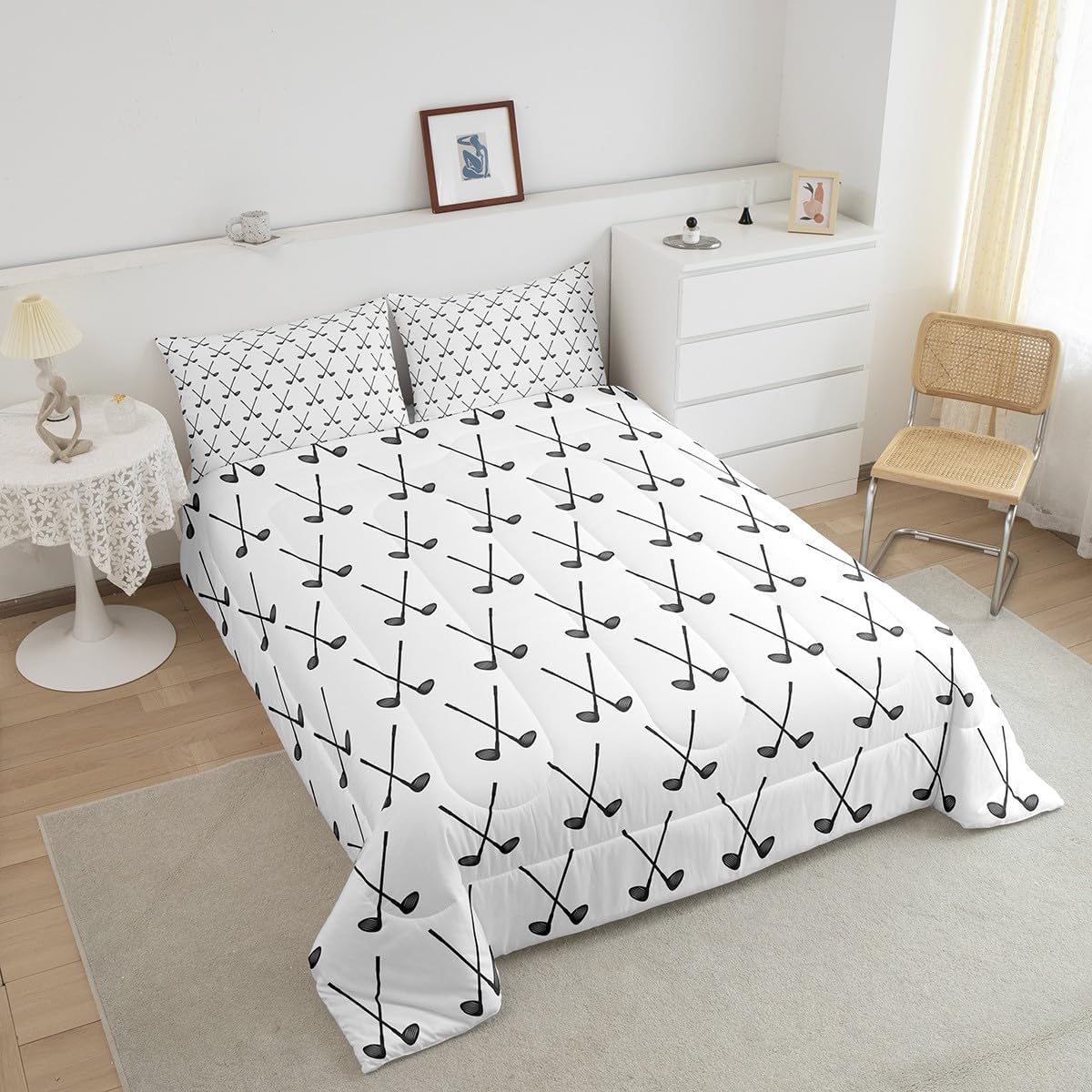 Feelyou Golf Bedding Set Golf Club Comforter Set for Kids Boys Girls Teens Golf Lover Gift Comforter King Size Room Decor Golf Sports Quilt Set 3Pcs