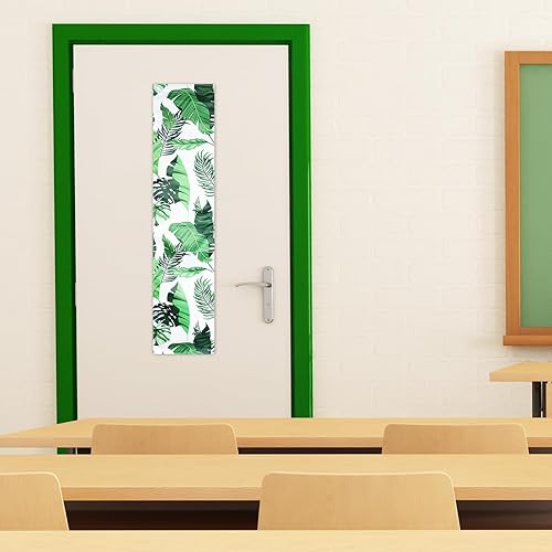 Miniatura 6 de YLOLUL 2 cortinas opacas para ventana de puerta de aula, 8 x 36 pulgadas, patrones de hojas tropicales, cortina de ventana de puerta lateral para