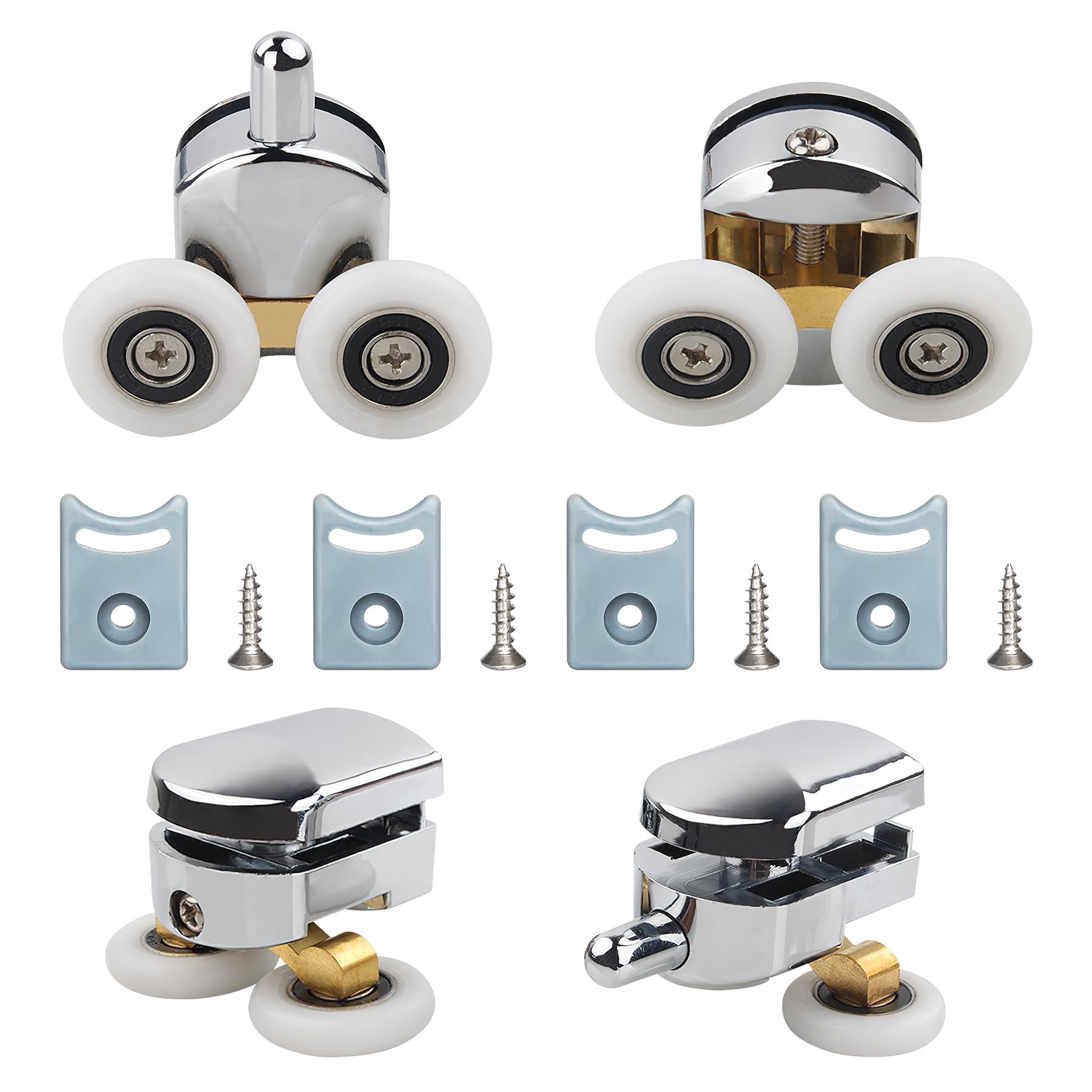 4 Set Rulli per Porta Doccia Ø25 mm, Rotelle per Box Doccia in Vetro 4–6 mm, Cuscinetti Silenziosi e Resistenti, Kit per Porta Scorrevole (2 Rulli Superiori e 2 Inferiori)
