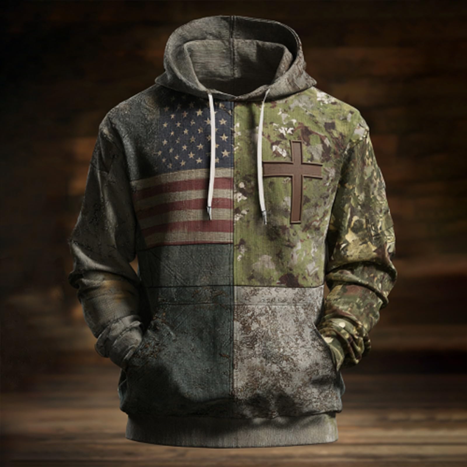 Sudaderas Hombre De Vestir Sudadera Informal con Capucha Y Bandera Estadounidense para Hombre, Manga Larga, Mensaje Adoración A Dios, Estilo Retro, Texto (Sky Blue, XXXXL) Ropa