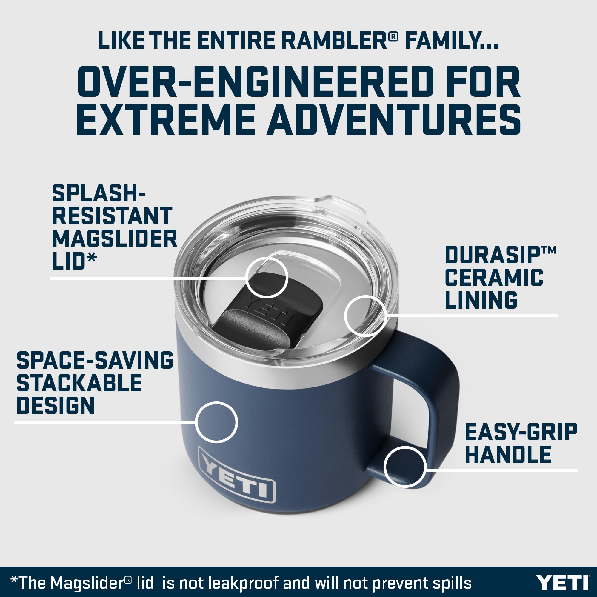 YETI Rambler Stackable Cup with Durasip Ceramic Lining, Vacuum Insulated Stainless Steel Cup with Magslider Lid, Navy, 10 oz (295 ml)