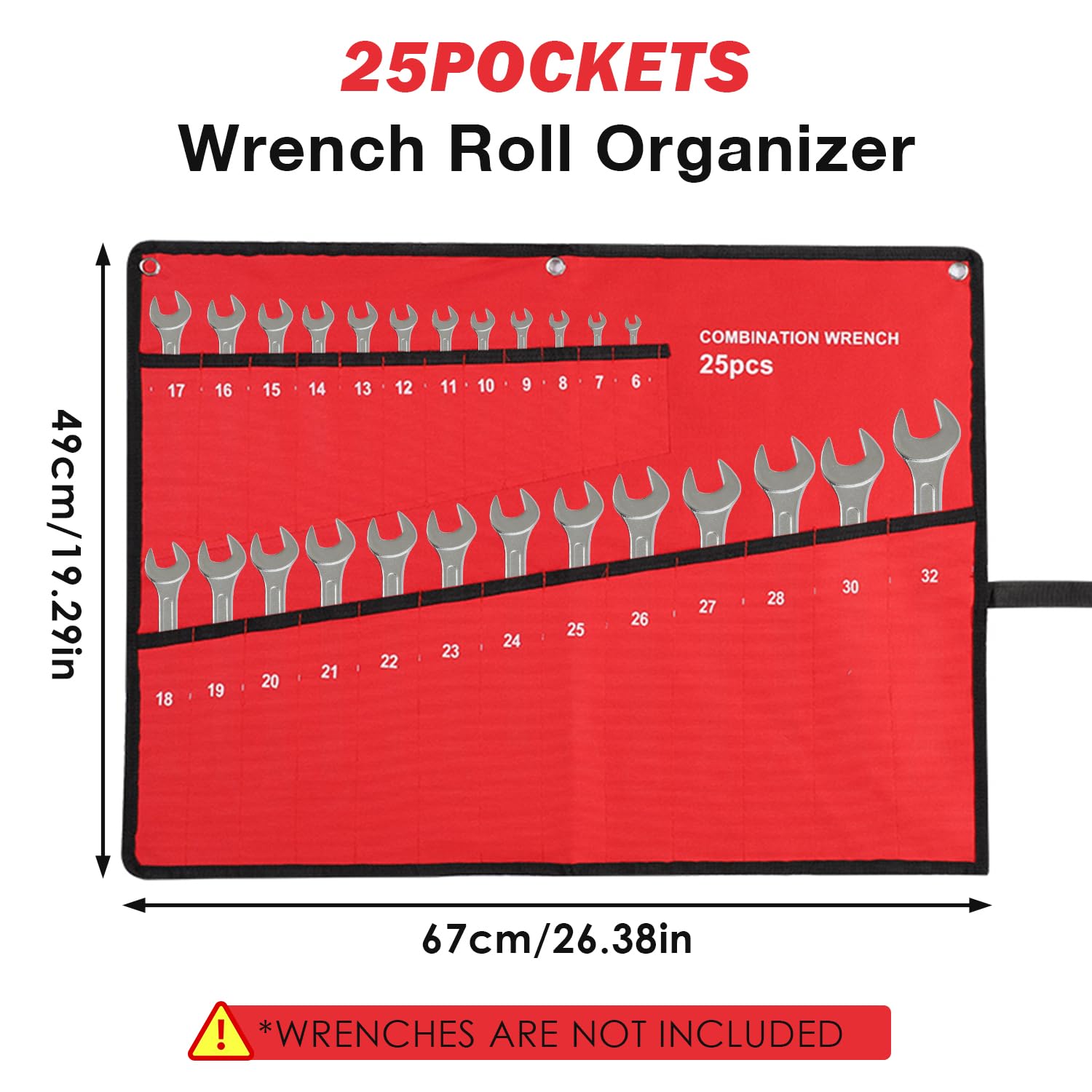 Tissting Bolsa Organizadora de Herramientas, Pocket Tool Roll con 6 25 Bolsillos,Bolsa Portaherramientas, Bolsa Enrollable 25 Pockets Bolsa para Llaves Fijas para Electricistas Carpinteros Fontaneros