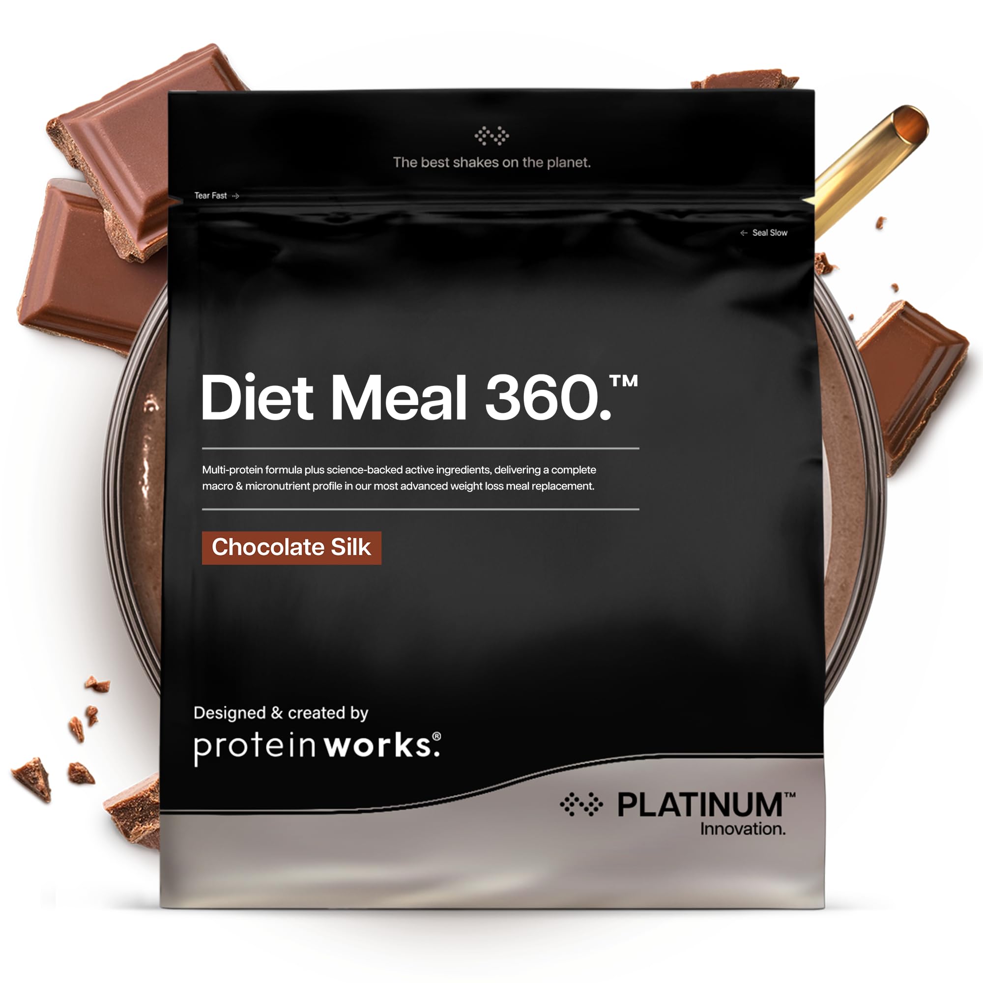 Protein Works | Diet Meal 360 - PLATINUM Innovation, Diet Meal Replacement Shake, Supports Weight Loss, 26 Vitamins & Minerals, Added Flaxseed, Inulin, Omega 3, Chocolate Silk, 33 Meals, 2kg