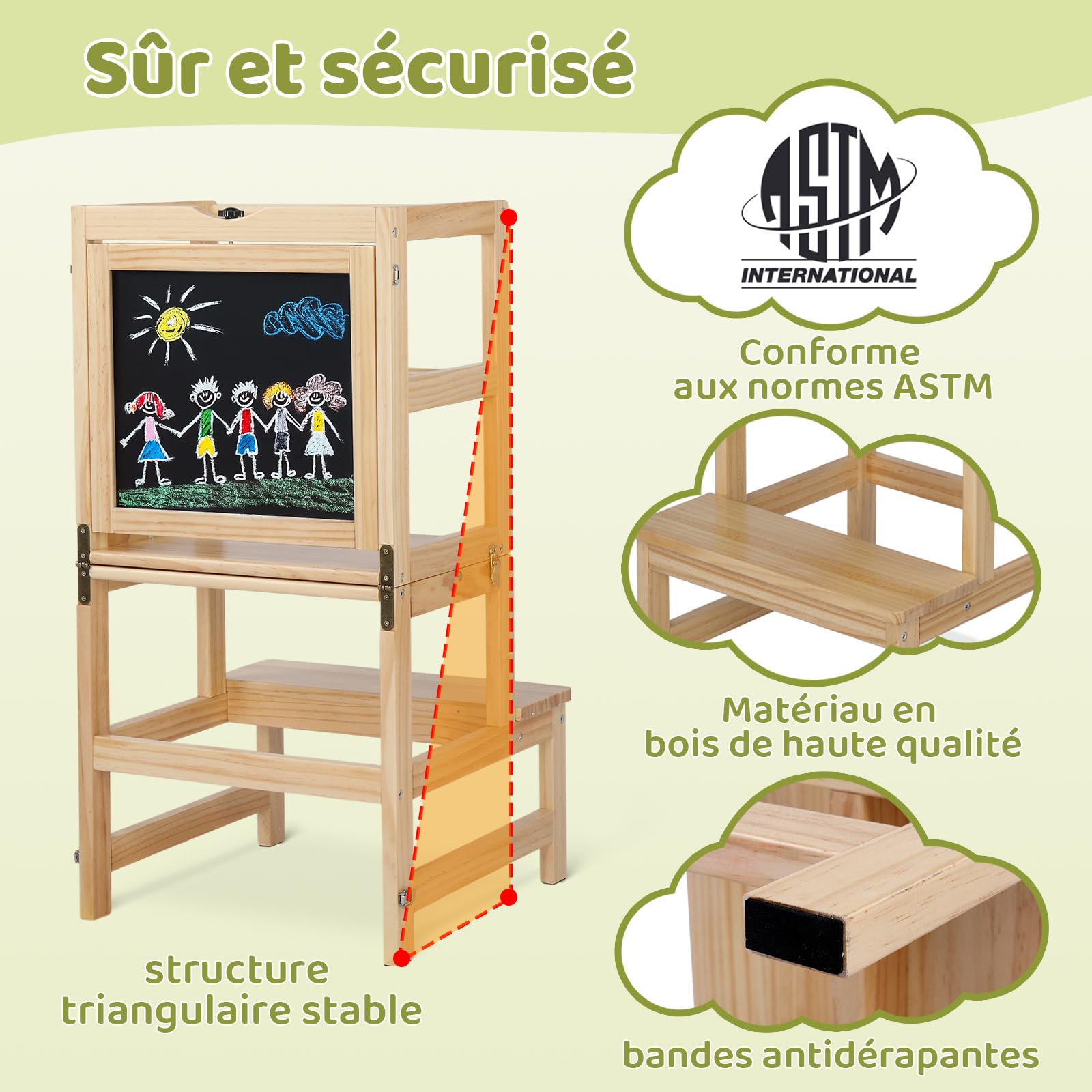 Tour d'Observation Enfant Bonnlo, Tour d'Apprentissage en Bois Montessori pour Enfants à partir de 18 Mois (Nature)