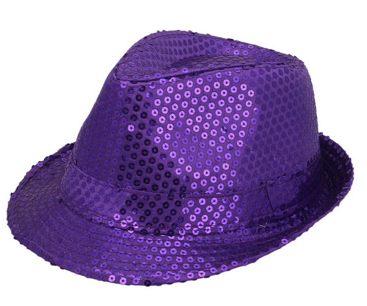 JTC Women Men Glitter Sequins Fedora Trilby Hat Party Jazz Cap (Purple)