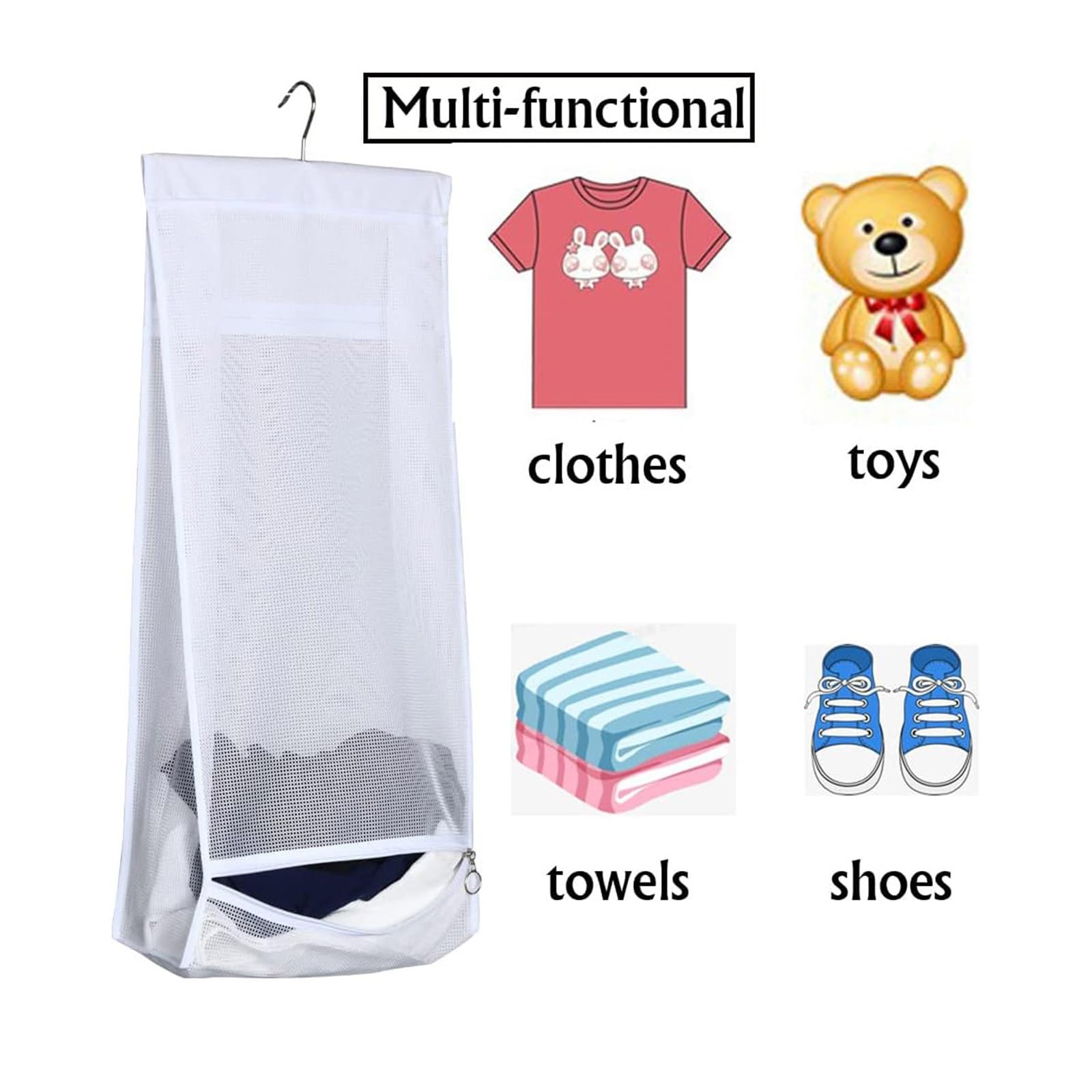 Wandgemonteerde wasmand, hangende wasmand, opvouwbare wasmand, multifunctionele wasmand voor wandmontage, waterdichte witte wasmand, organizer voor sokken en ondergoed