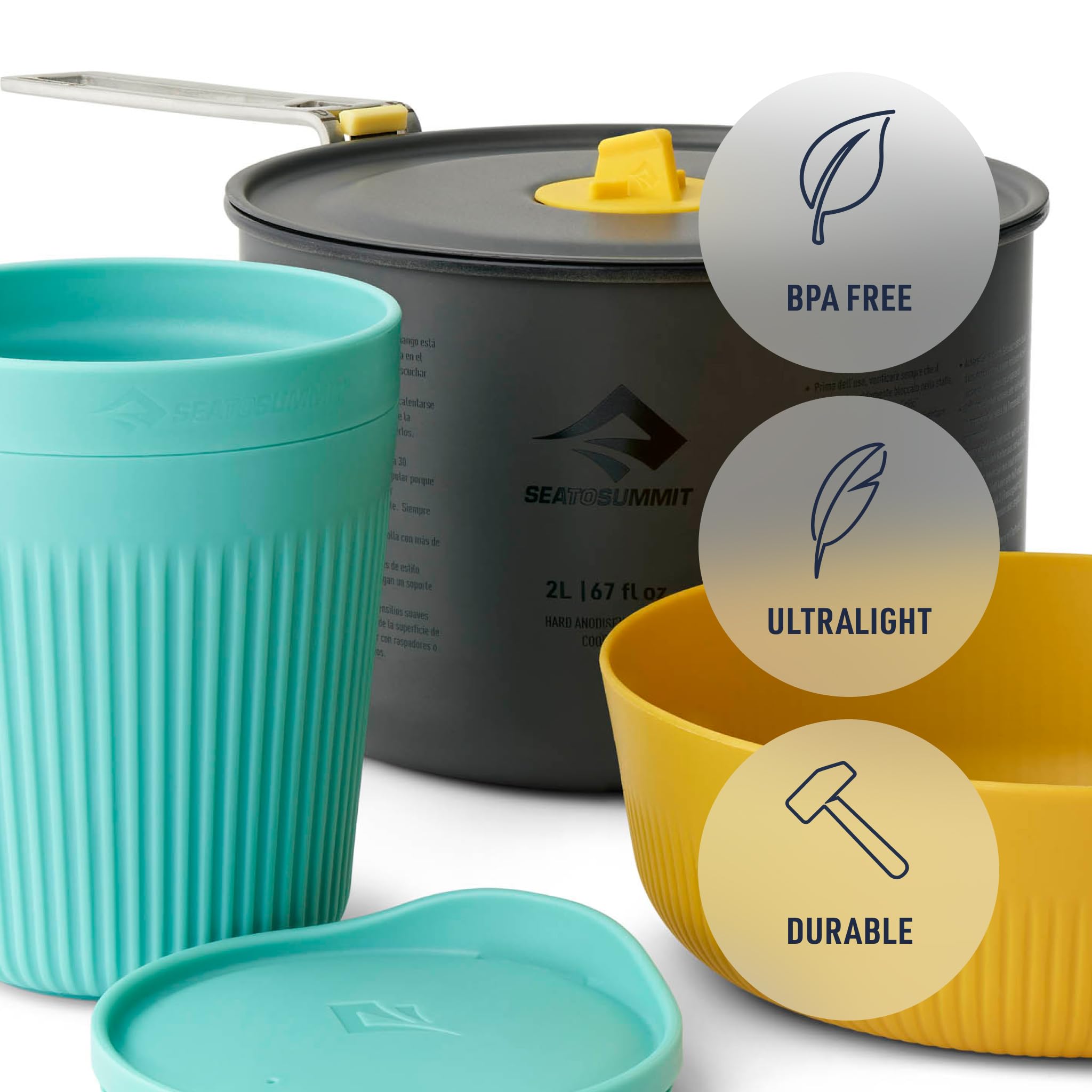 Sea to Summit Frontier UL One Pot Cook, set da 2 l, ciotola media + tazza isolata, colore: blu/giallo