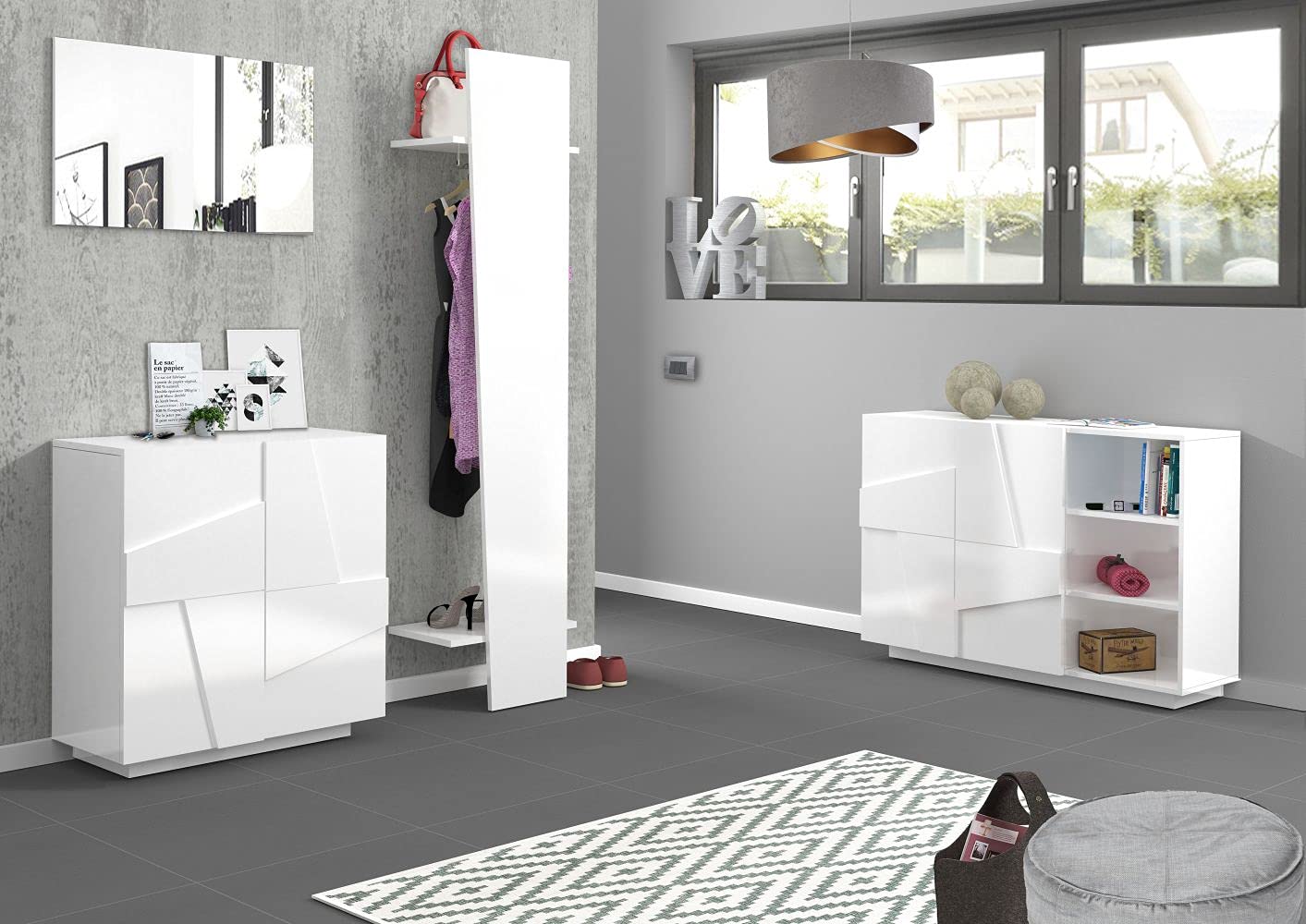 Web Convenienza Madia Moderna WEB, 160x40x80 cm, 100% Made in Italy - 2 Ante Battenti, 3 Vani a Vista con Ripiano Centrale - Mobile per Ingresso e Soggiorno (Bianco)