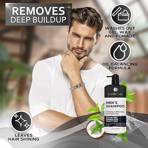 Miniatura 2 de Champú para hombres  Aceite de árbol de té y menta  Sin sulfato  Sin parabenos  Fórmula aclarante, refrescante, voluminizadora e hidratante para