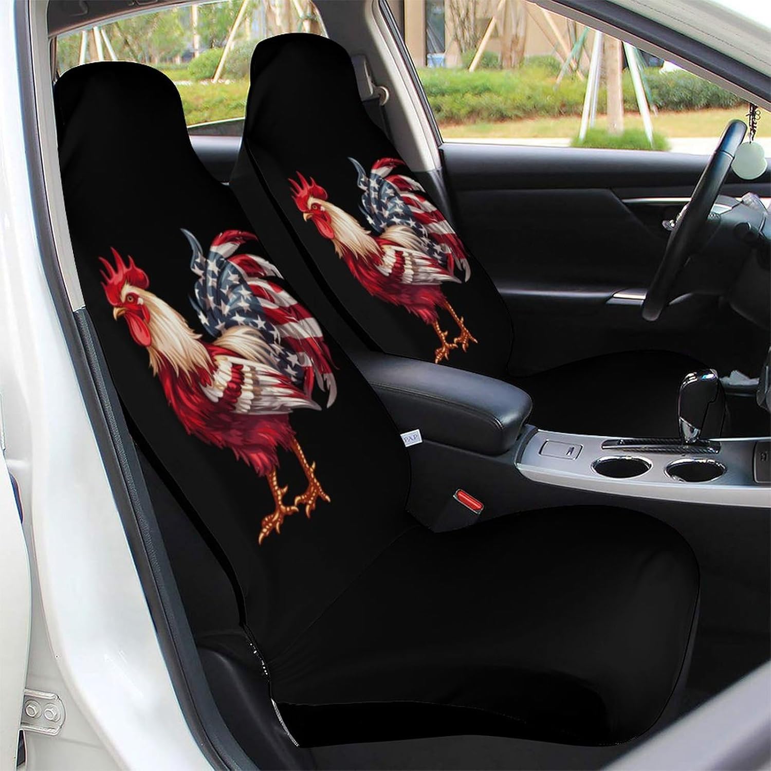 American Flag Cock Fighting Rooster Chicken Car Seat Covers Automotive Seat Covers Car Seat Protector Auto Front Seats Protector for Most Cars 2PCS