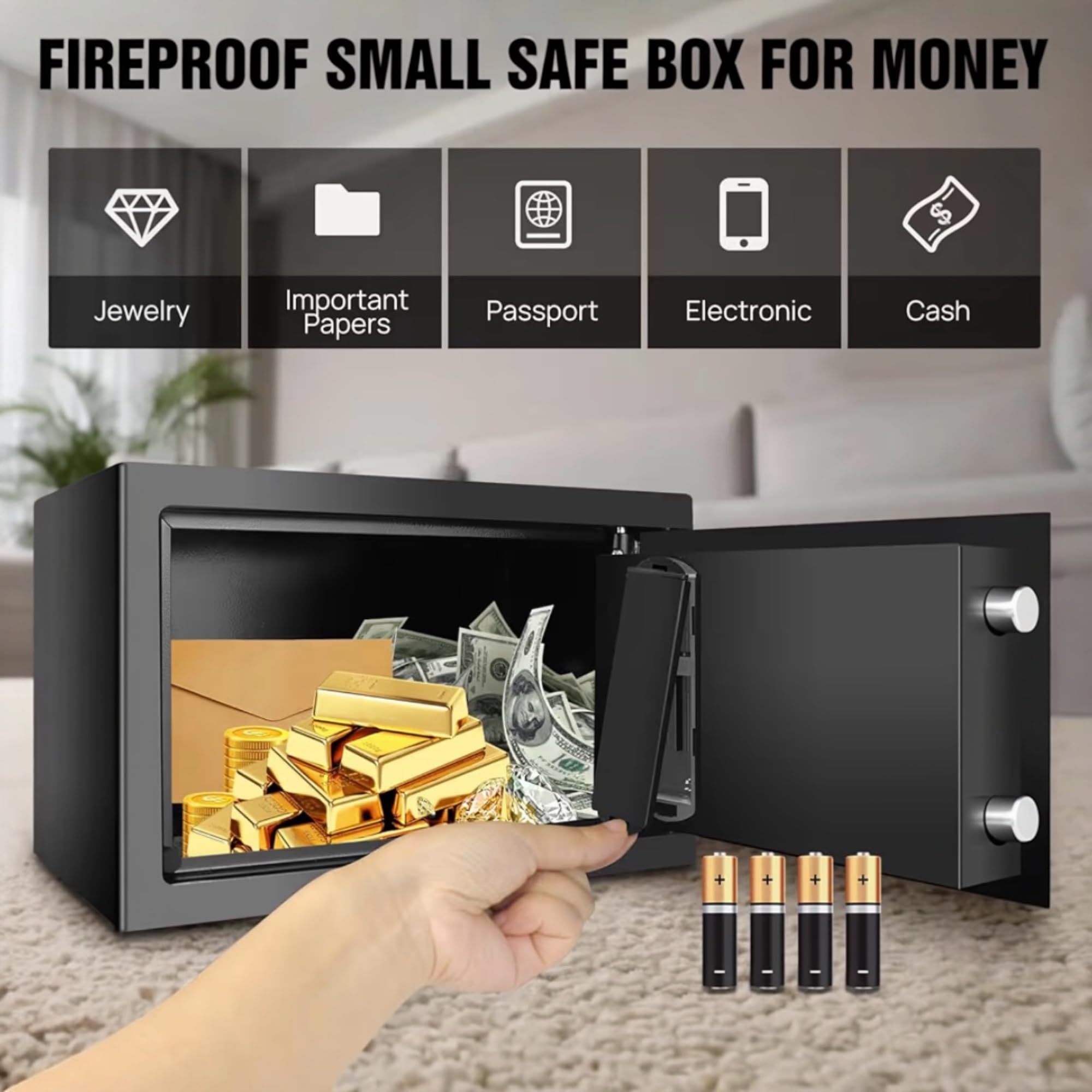 Caja Fuerte Digital con Cerradura de Combinación y 2 Llaves - Caja Fuerte de Seguridad Resistente para Efectivo, Joyas, Objetos de Valor - Operación Sin Batería, Diseño Compacto para Hogar, Oficina, N