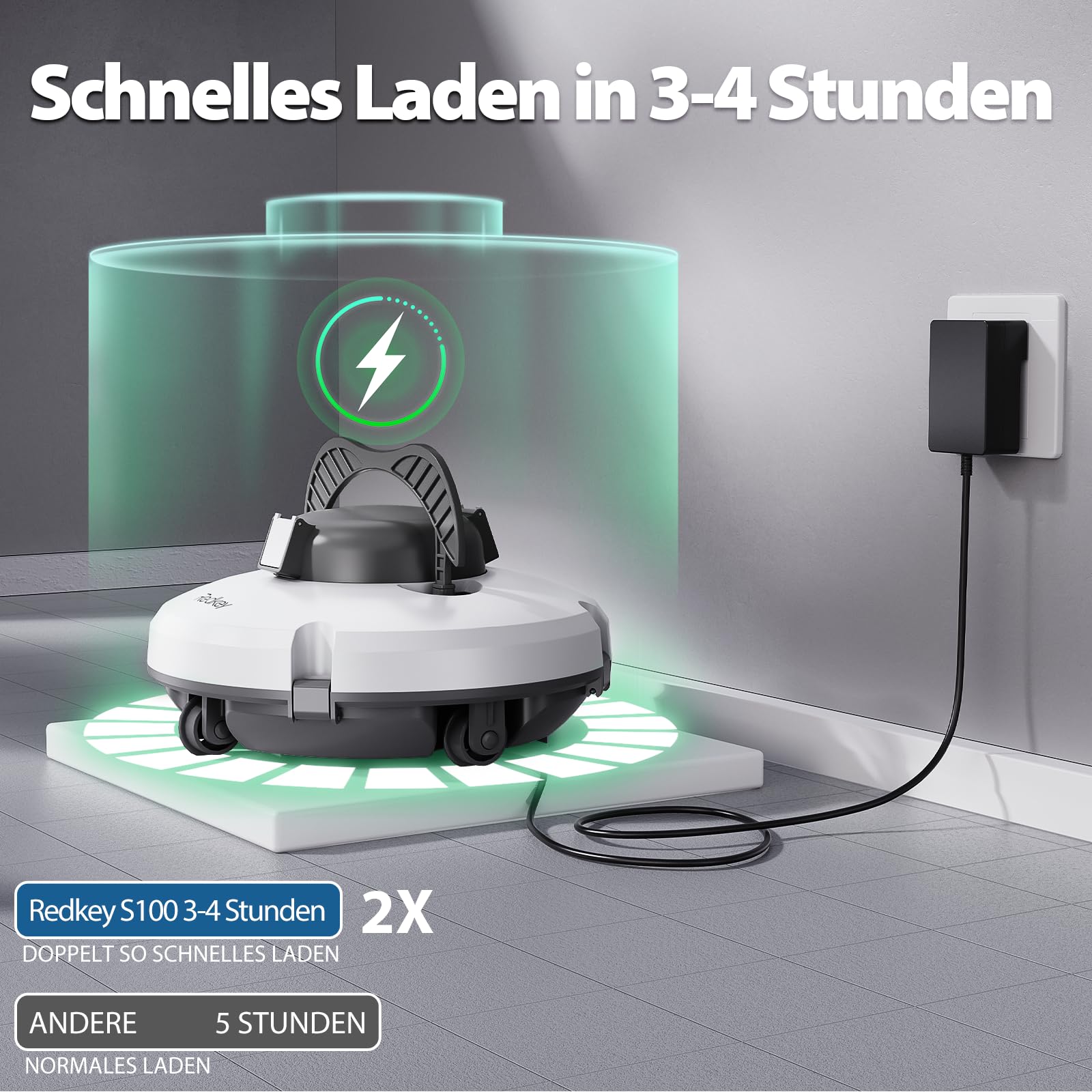 Redkey Upgrade S100 Poolroboter Akku, Akkulaufzeit 200 Minuten,Max Steigung 18°,Selbstparkend, Automatische Poolreiniger Kabelloser, Poolreinigungsroboter,Geeignet für Flache Pools bis zu 120 m²