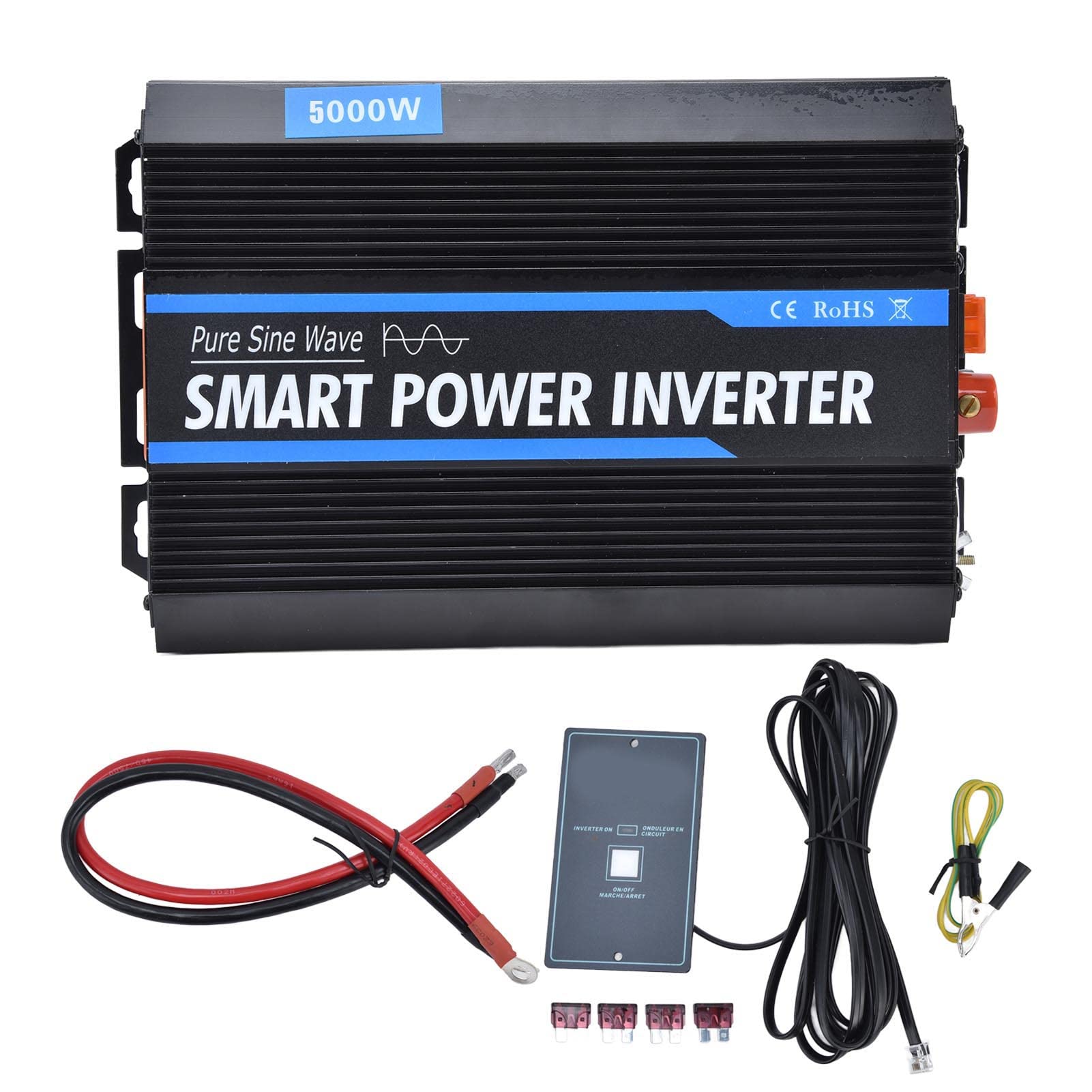 Ejoyous Przetwornica Mocy Przetwornica Czystej Fali Sinusoidalnej Stop Aluminium DC 12 V na AC 220 V 12000 W Szczytowy Wyświetlacz Cyfrowy Podwójne Gniazda AC Zdalny Przełącznik USB do Użytku W