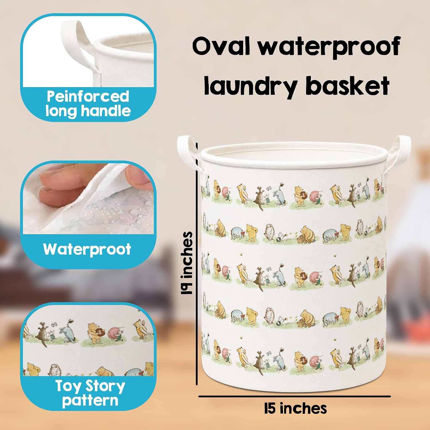 Classic Bear Storage Basket, Foldable Canvas Laundry Basket With Waterproof PE Coating, Kids, Boys And Girls Room Clothes Storage, Nursery Bathroom And Bedroom Supplies & Accessories - A25 image 2