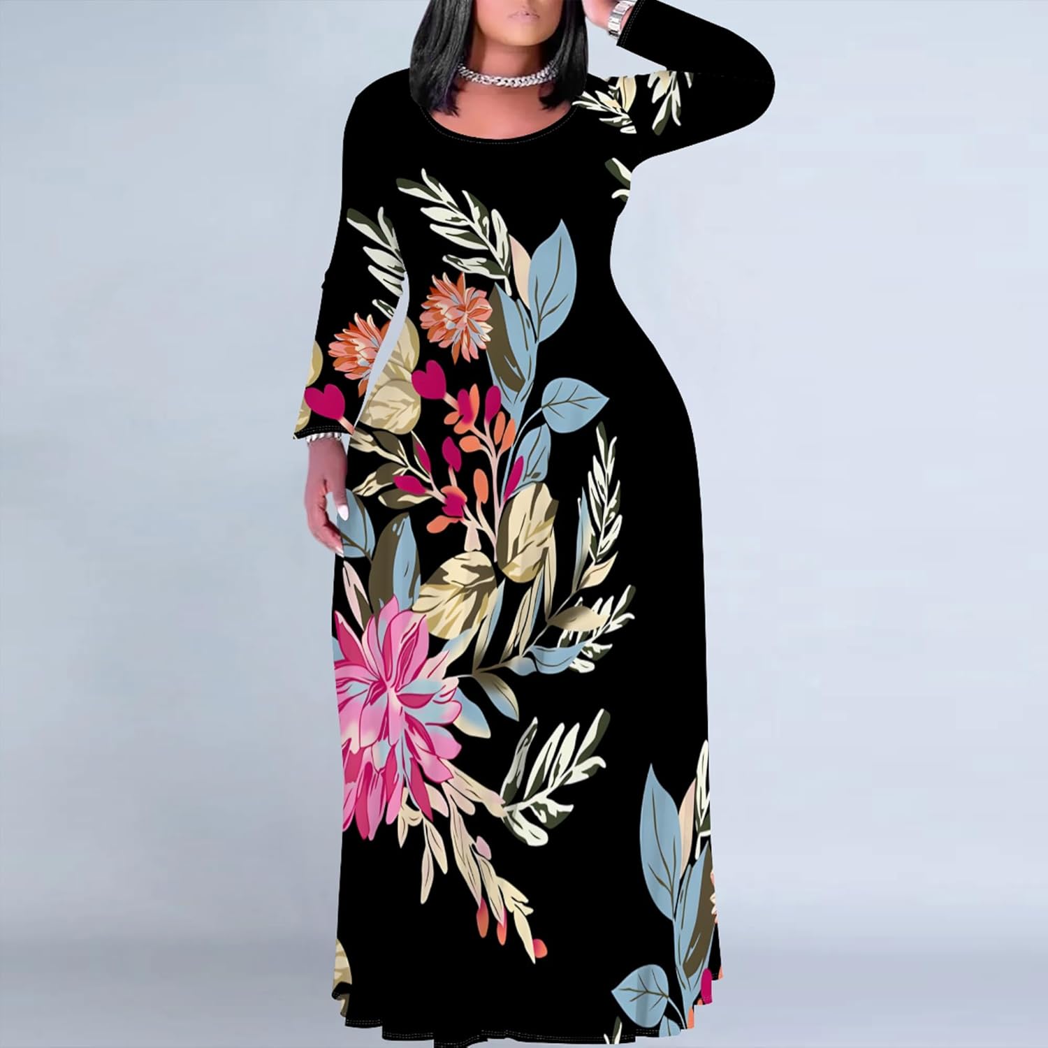 PinkPatty Plus Size Maxi Dresses for Women Long Sleeve Crew Neck Sundress Casual Fall Dress with Pockets - Image 2