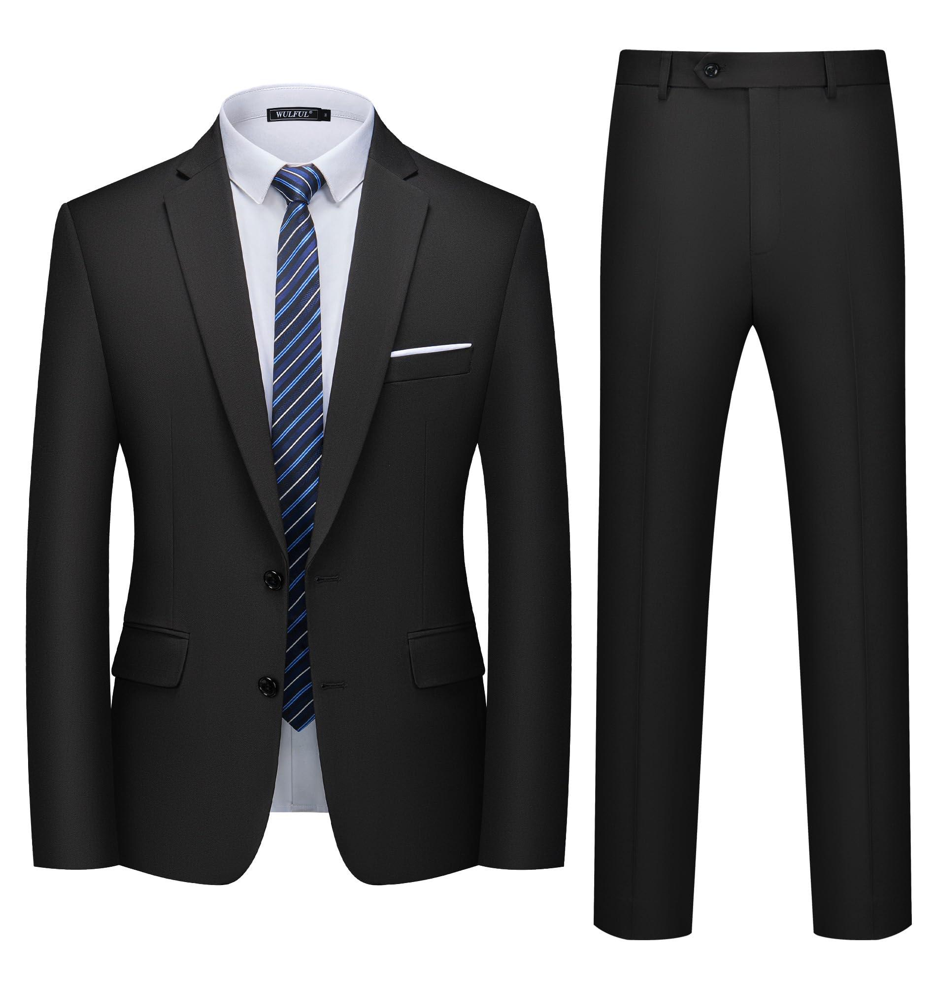 WULFUL Men's 2 Piece Suits Slim Fit Two Button Blazer Jacket Pants Set