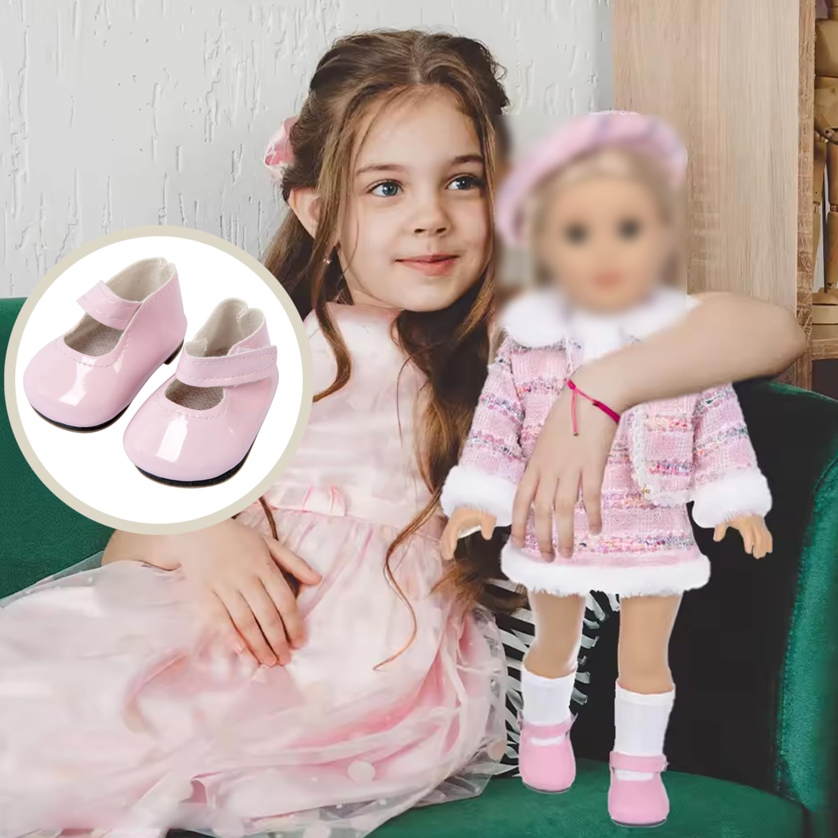 Simpatiche scarpe da bambola in PU per bambole da 18 pollici, 1 paio di calzature decorative in miniatura per casa delle bambole e accessori per la casa
