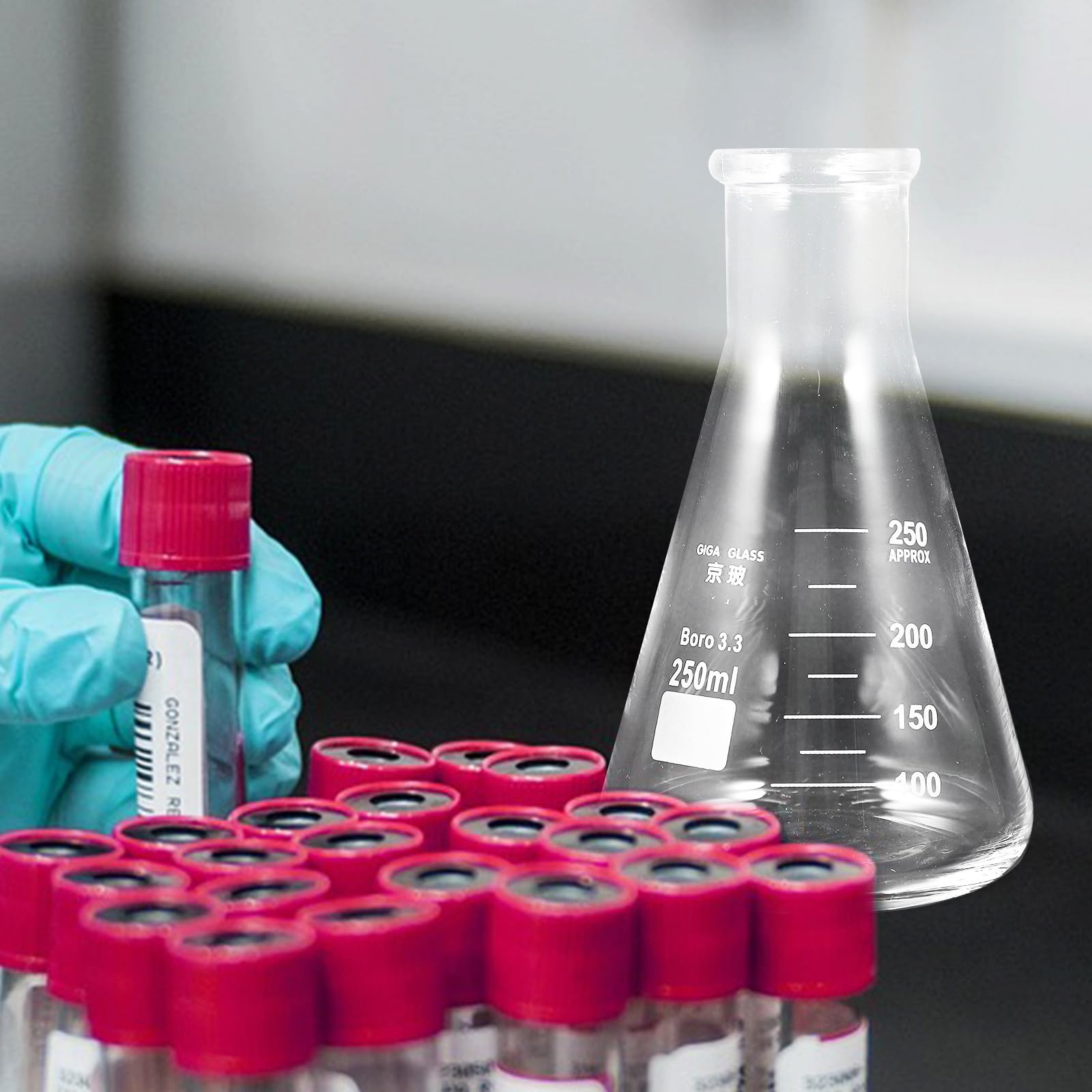LIFKOME Set 4 Pezzi Beute Coniche in Vetro Borosilicato Addensato 250 Ml, Palloni da Laboratorio per Esperimenti Scolastici, Strumenti Scientifici Compatti e Leggeri per Uso Didattico