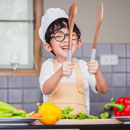 Miniatura 3 de KITEISCAT Cucharas de madera de acacia para cocinar juego de utensilios de cocina y cocina de 5 piezas - espátula de madera, cuchara ranurada y para