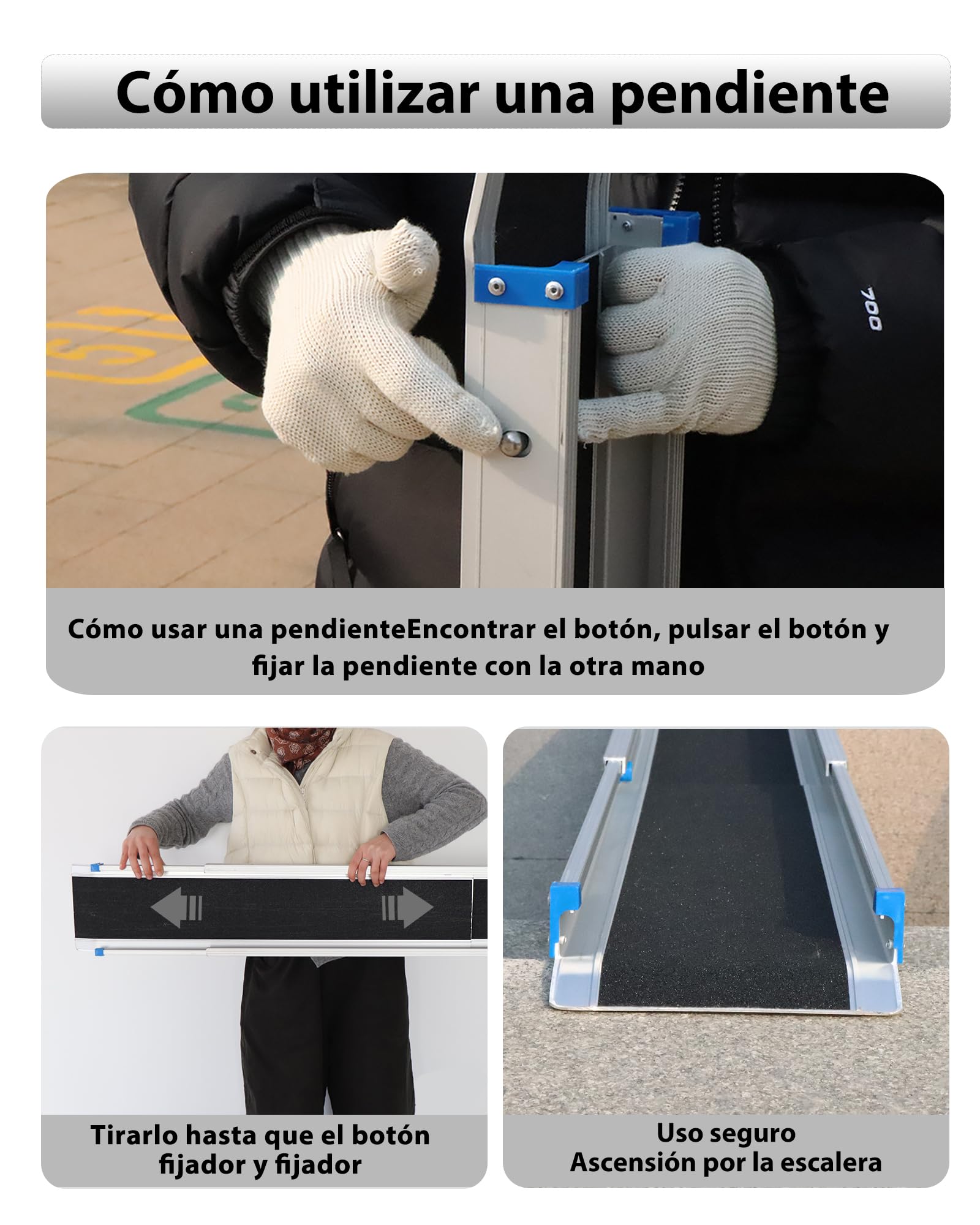 ANYBOY 106CM-182CM telescopica rampa para escaleras Silla Ruedas,Resistencia a 300 kg, 2 Unidades por Paquete, Incluye Bolsa de Almacenamiento,rampa minusvalidos portatil | Longitud ajustable, carga de 300 kg, para escaleras, juego de 2, con bolsas de alm