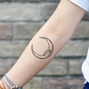 Amazon Com Crescent Moon Face Temporary Tattoo Sticker Set Of 2 Www Ohmytat Com Beauty Personal Care