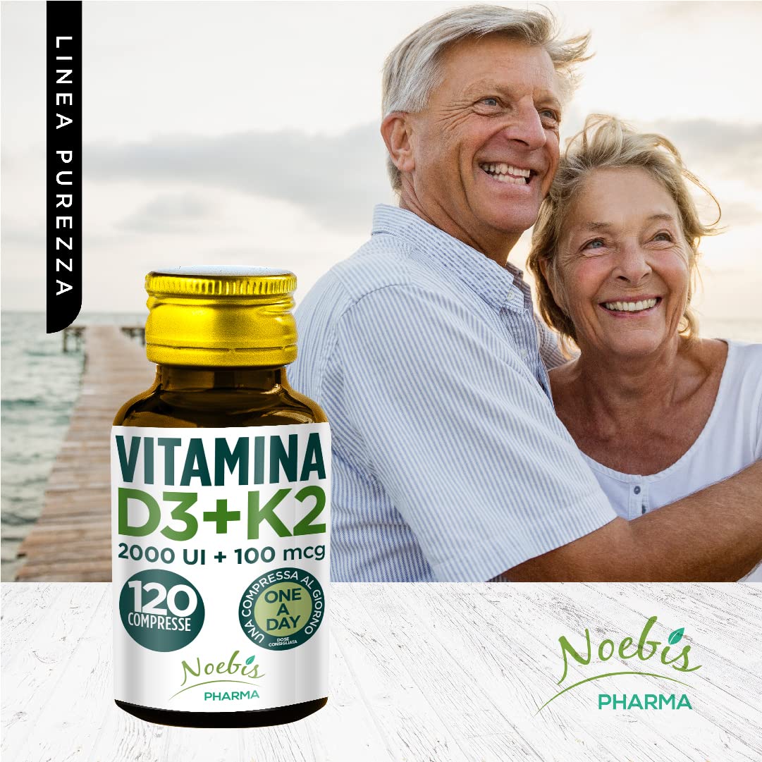 Vitamina D3 K2-120 Compresse Fornitura per 4 Mesi - Vitamin D3 2000 UI + 100 µg Vitamina K Supporto per Ossa Denti Muscoli Articolazioni Sistema Immunitario - Vit D3 e Vitamina K2 Menachinone MK7
