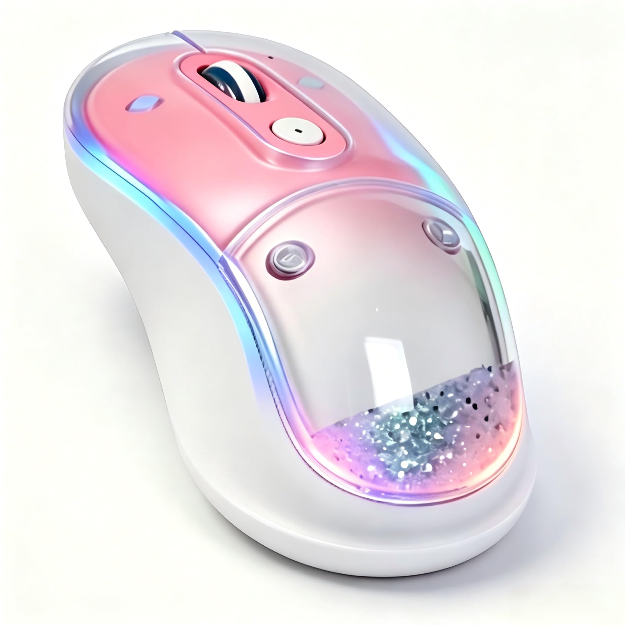 elec Space Cute Wireless Bluetooth Mouse - Rechargeable Silent Mouse with Magnetic Sand Cover, 3 Mode Connectivity, RGB Lighting, Ergonomic Design for Home, Office & School Use (Pink)