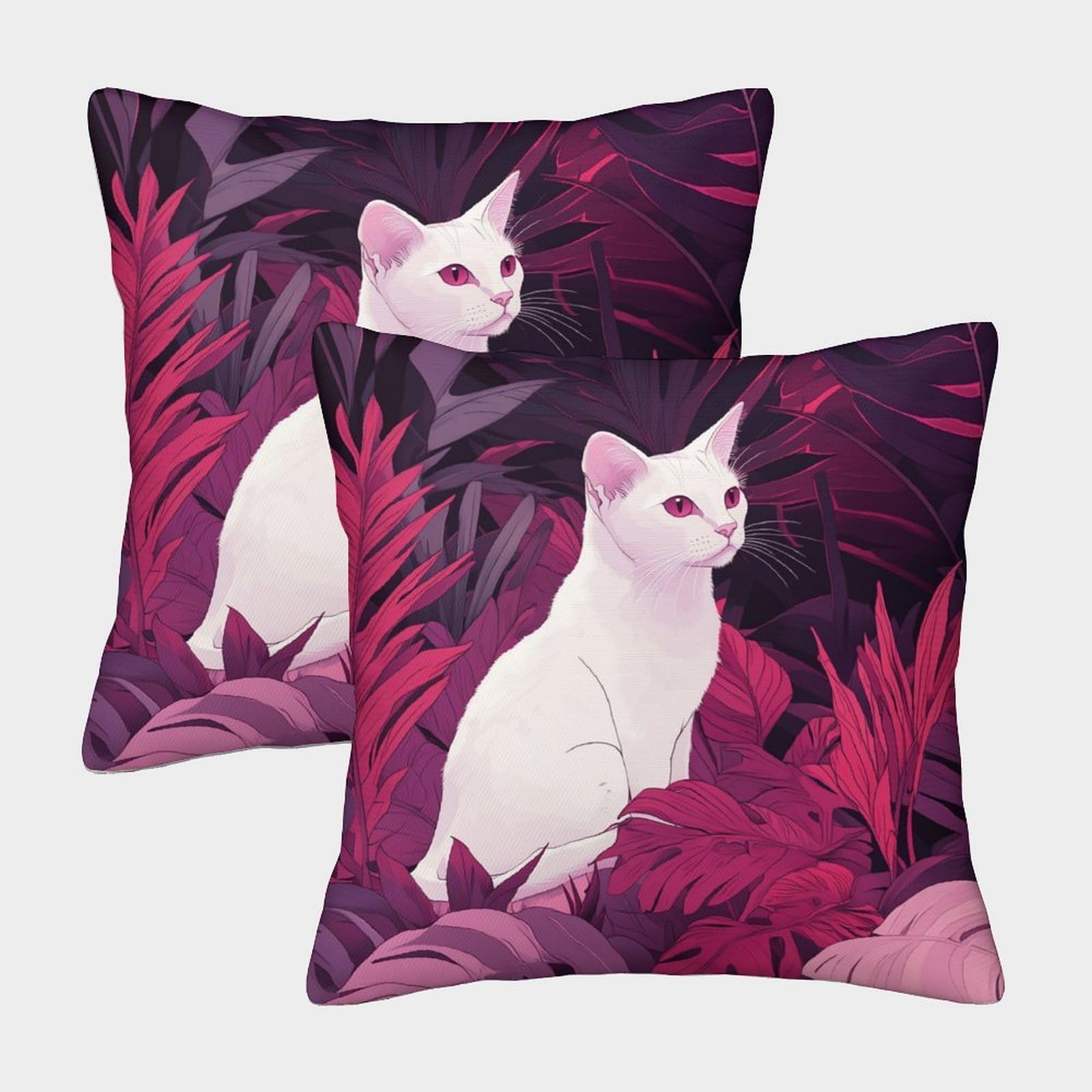 kaiyun 2 Pack White Cat-Monstera Pillow Case 40x40cm 3D Printing Cushion Cover,home Decoration Sofa Cushion
