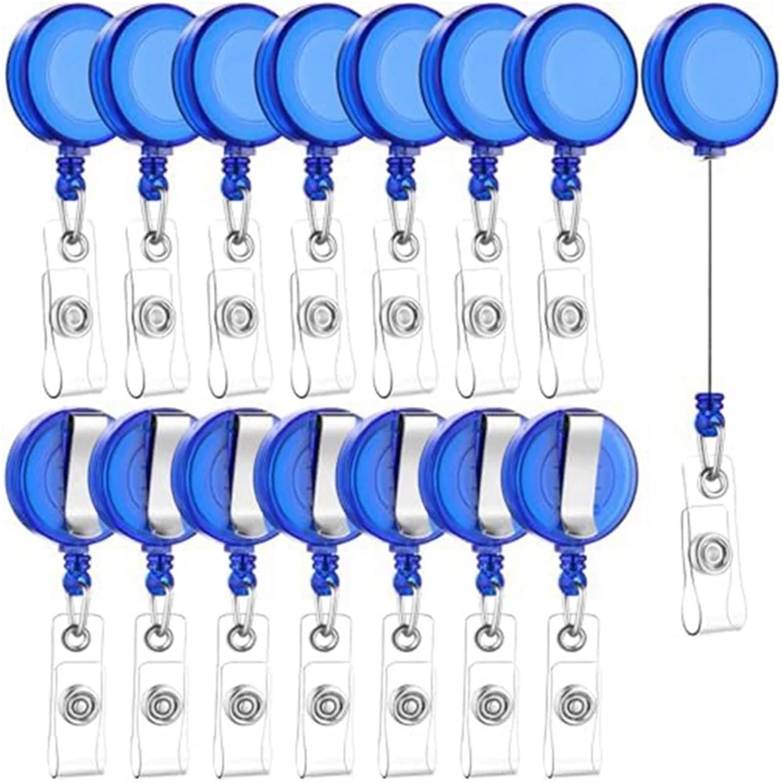50 PCS Einziehbare Ausweishalter mit Clips und Metallgürtelclip for Aufhängen von Karten Schlüsselanhängern Für Schlüssel Kartenhalter(Transparent Blue)