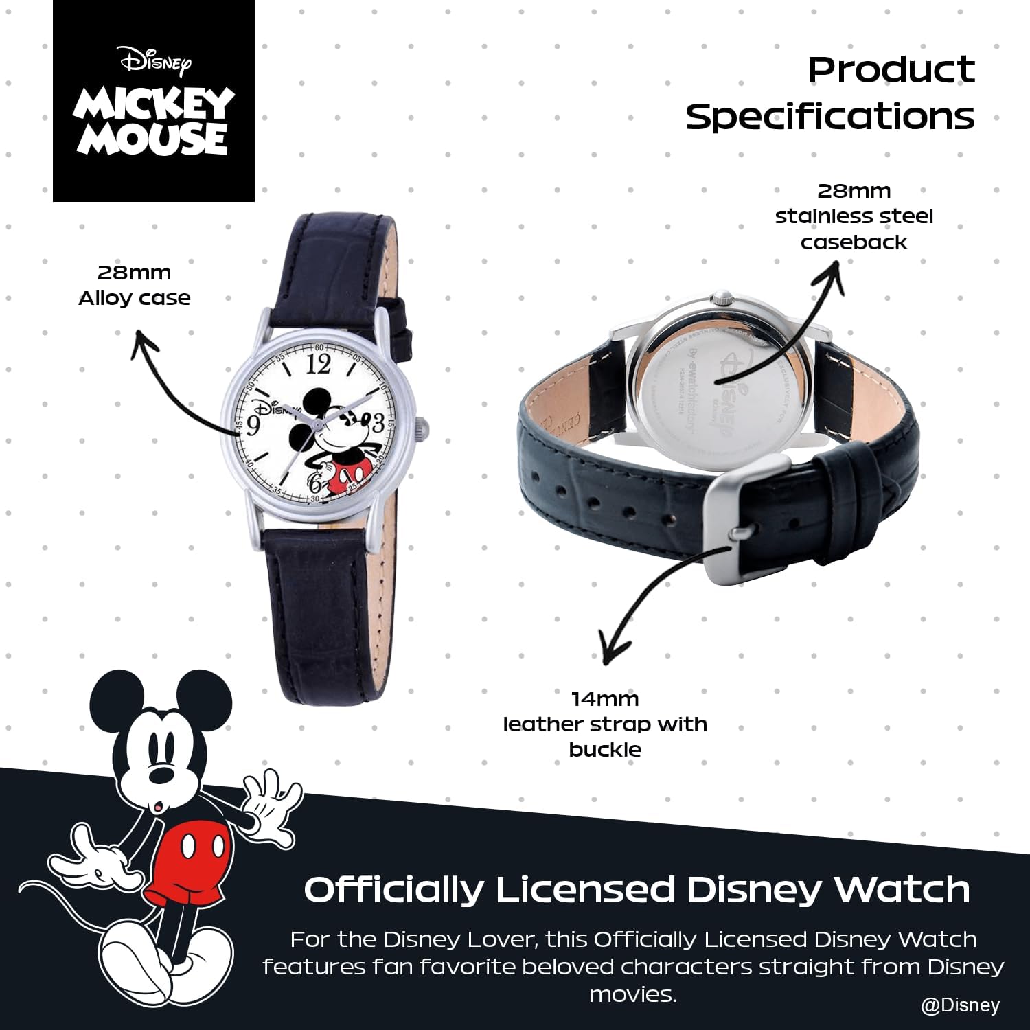 Disney Mickey Watch - Watch for Women - Mickey Mouse Watches for Women Toys - 90s Mouse - Vintage - Articulating Hands - Gold Case - Brown Leather Strap