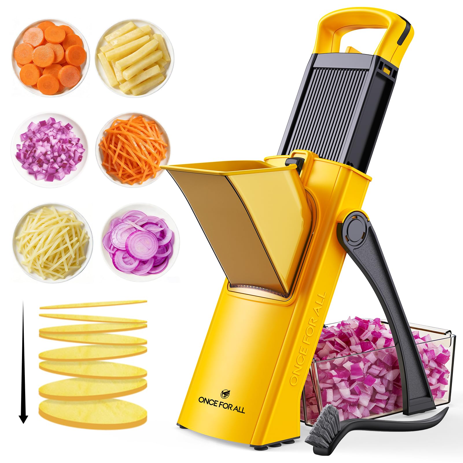 ONCE FOR ALL Gemüseschneider mit Auffangbecken, Gemüsehobel ideal als Pommesschneider & Kartoffelschneider, Zwiebelschneider Gurkenhobel - Würfelschneider, Julienner