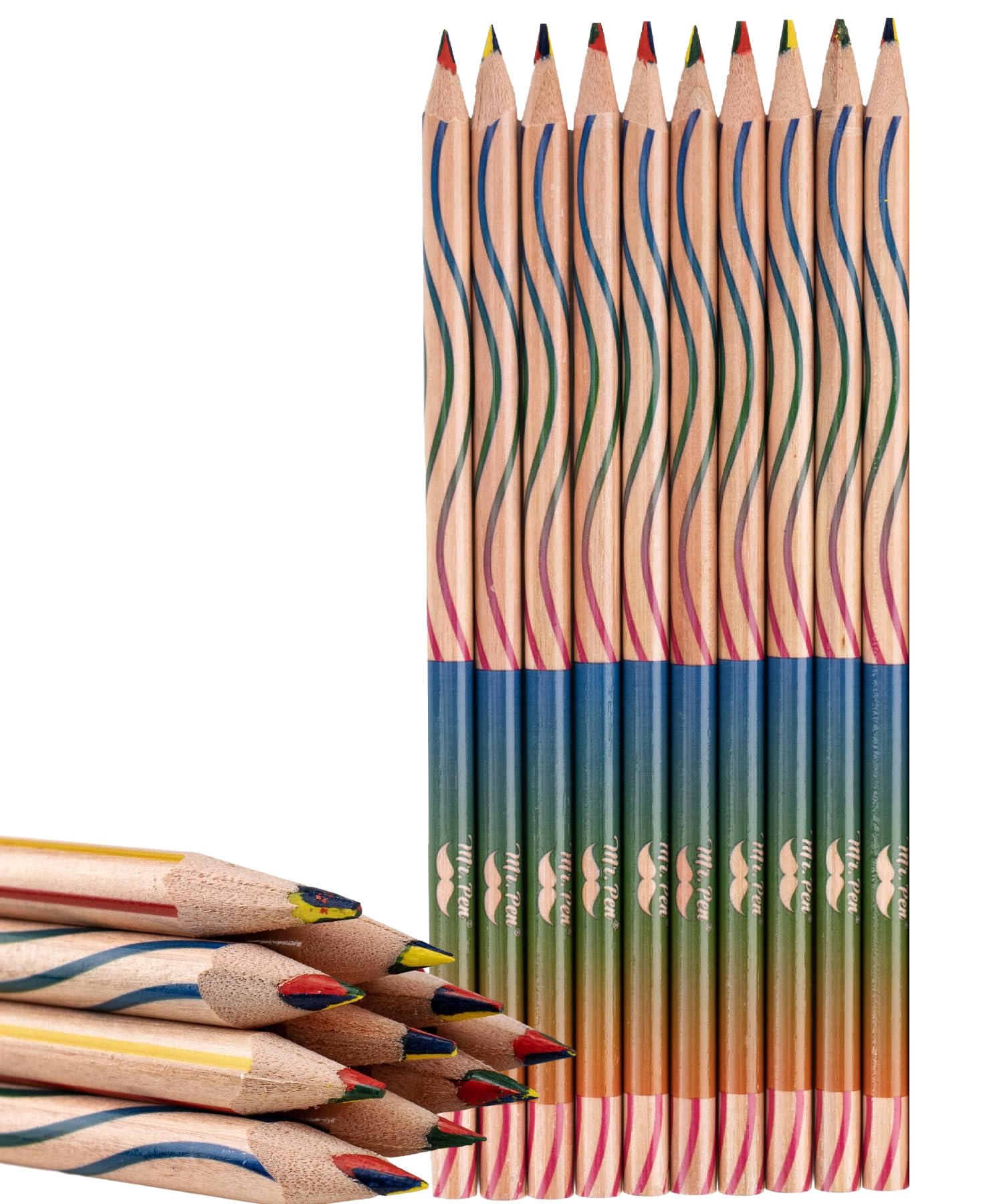 Mr. Pen- Rainbow Pencils for Kids and Adults, 10 pcs, Duo-Line Color Barrel, 4 Color in 1 Rainbow Colored Pencils Kids and Adults