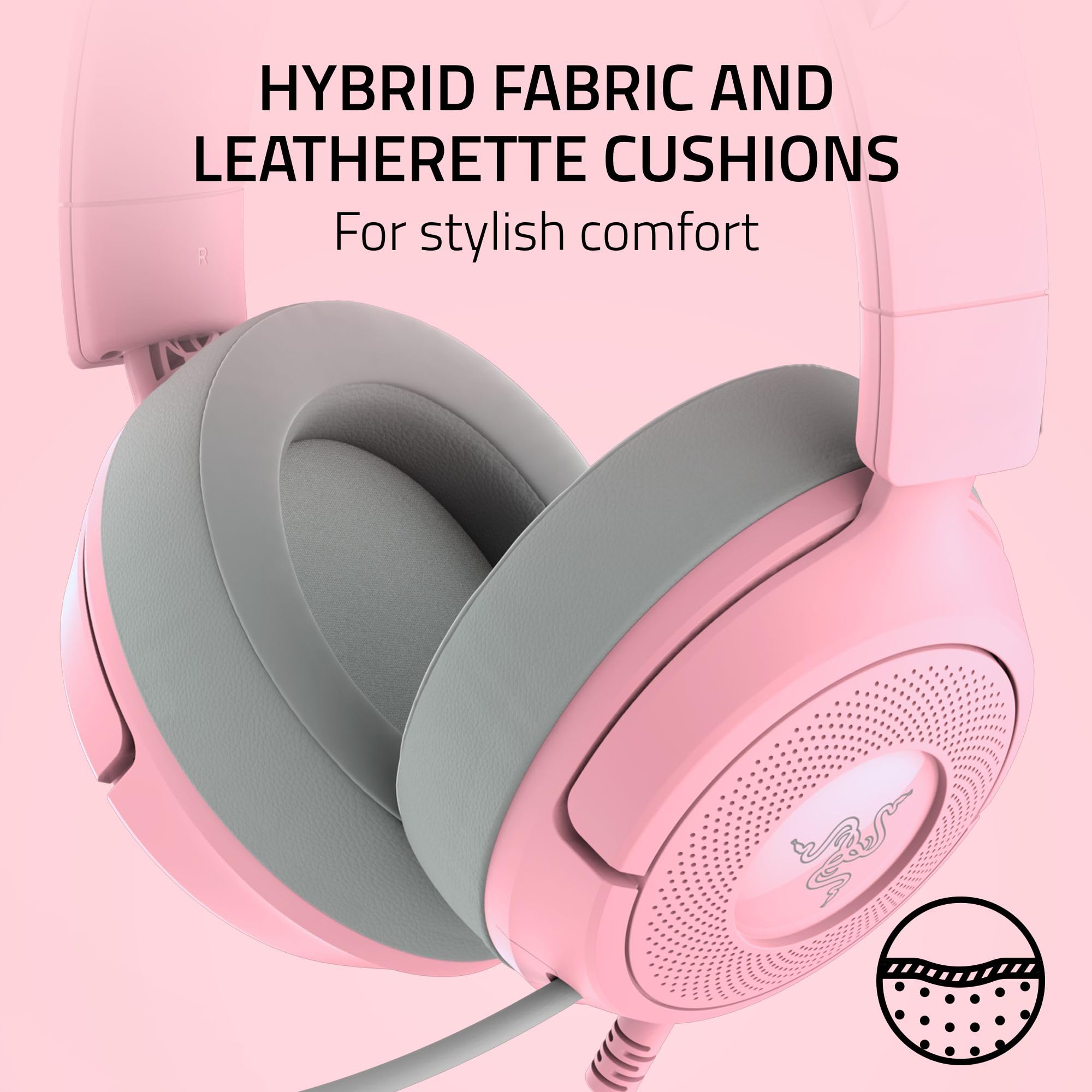 Razer Kraken Kitty V3 X Casque de jeu filaire : Oreilles de chat - Micro cardioïde HyperClear - Pilotes de 40 mm - Son Surround 7.1 - Coussinets d’oreille confortables - Multiplateforme via 3,5 mm PC