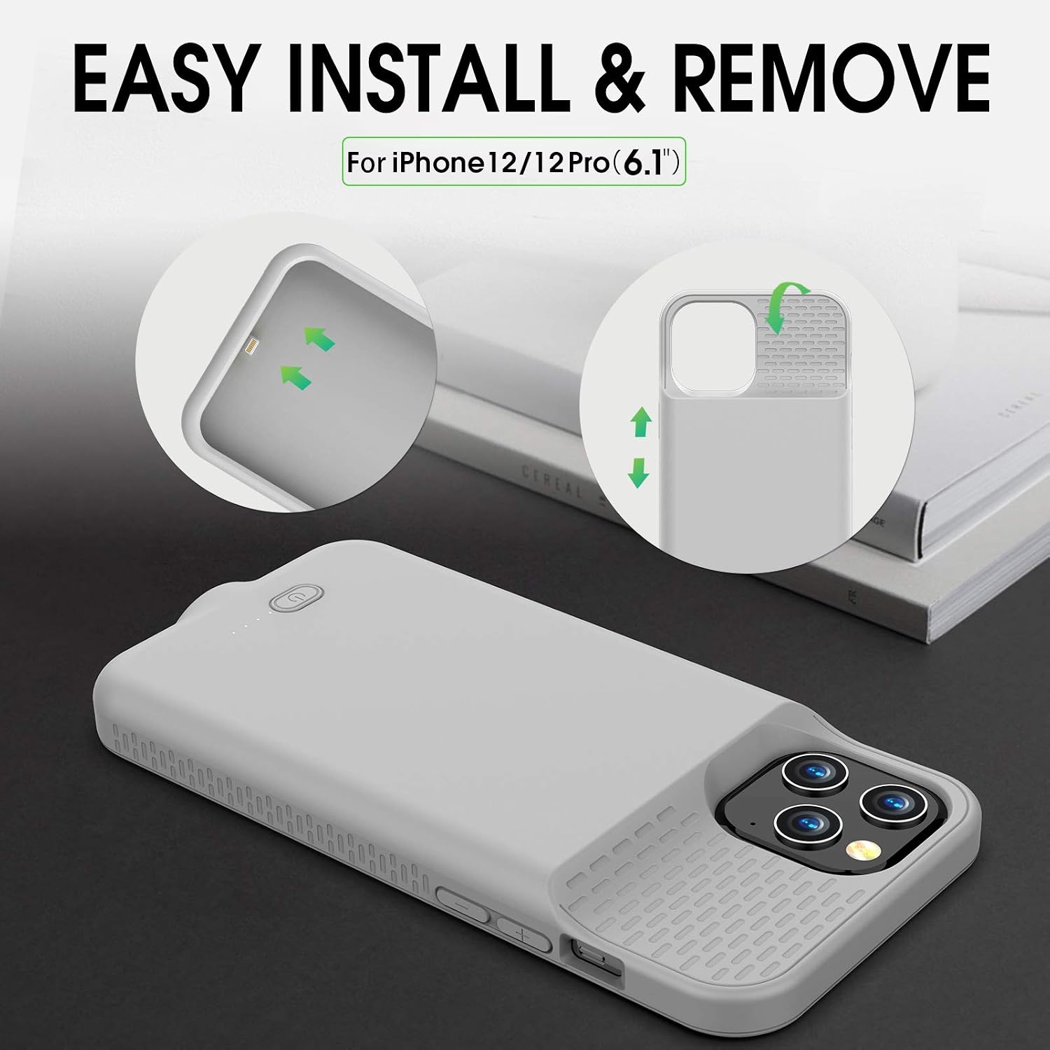 GIN FOXI Battery Case for iPhone 12/12Pro, Real 7000mAh Ultra-Slim Battery Charging Case Rechargeable Anti-Fall Protection Extended Charger Cover for iPhone 12Pro/12 Battery Case(6.1 inch)