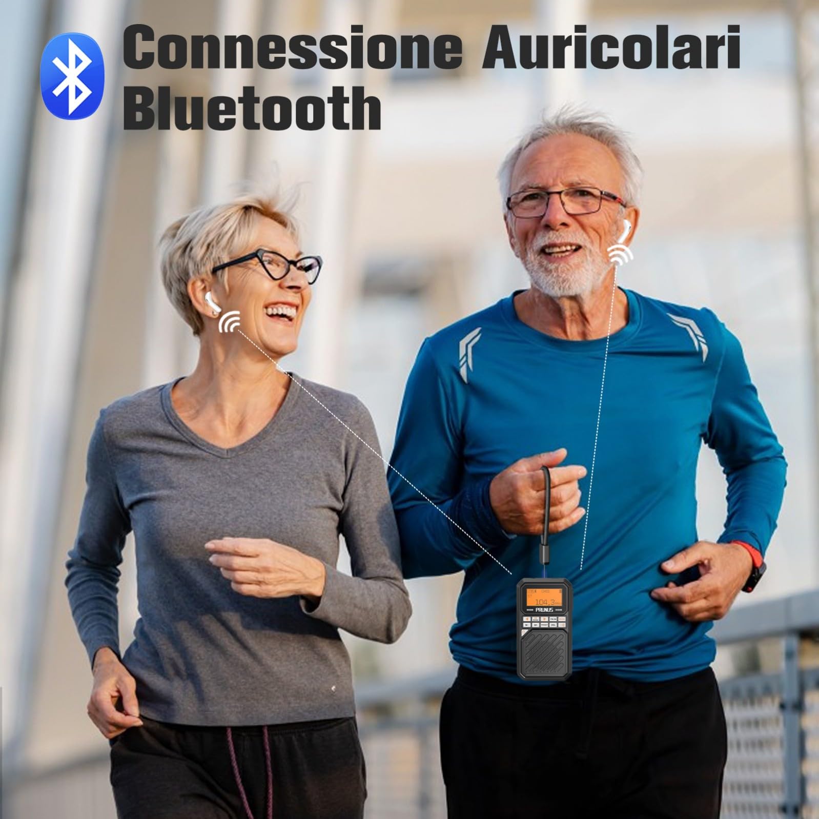 PRUNUS J-525 Radio Portatile AM/FM con Connessione per Auricolari Bluetooth, Mini Radiolina Ricaricabile da 2500 mAh, Radio Digitale con Jack per Cuffie, Slot per Scheda TF, Timer di Sonno.