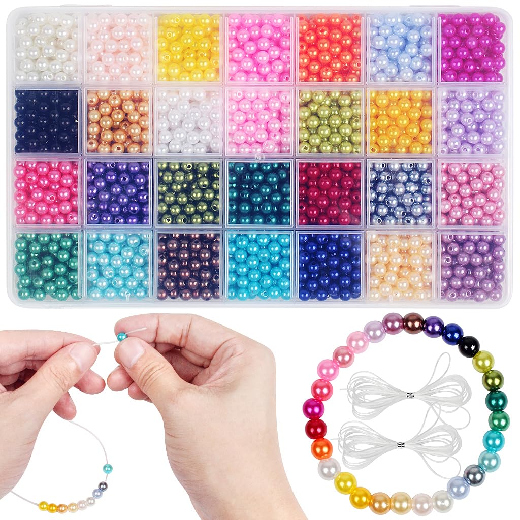 ZGTSPearl Beads 1960 Pcs,28 Colors Pearl Beads for Jewelry Making 6mm Round mitation Pearls Dyed Faux Pearl Beads for Jewellery Making Bracelets Necklaces Earrings Making DIY Crafts Gifts
